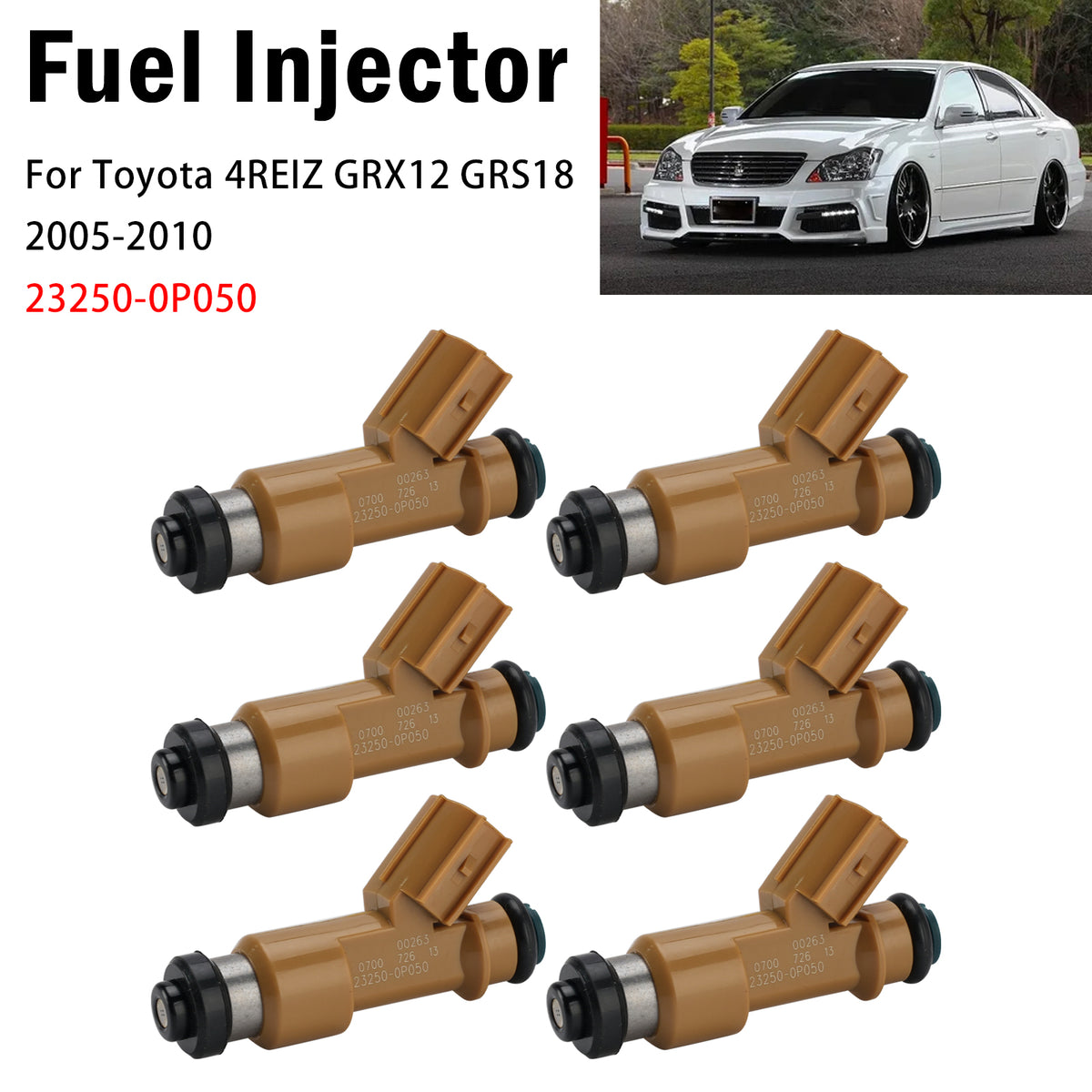 Toyota CROWN GRS188L DETBKC 2.5L 24-VALVE DOHC EFI ATM 6Pcs Fuel Injector 23250-0P050 23209-0P050 Generic