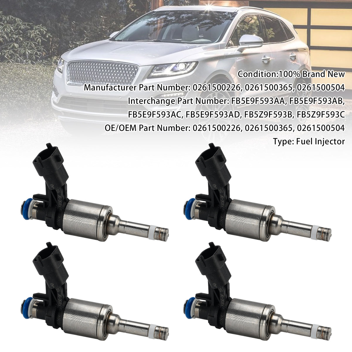 2017-2020 Ford Fusion 2.0L 4Pcs Fuel Injector FB5E9F593AD 0261500504 Generic