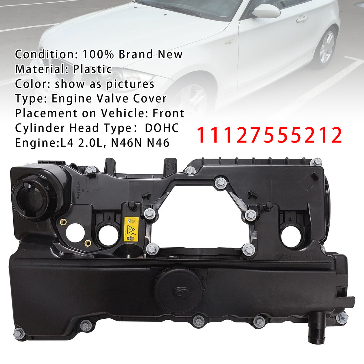 2009-2012 BMW 118i L4 2.0L N46N DOHC with Gasket Engine Valve Cover W Gasket 7555212 7553171 Generic
