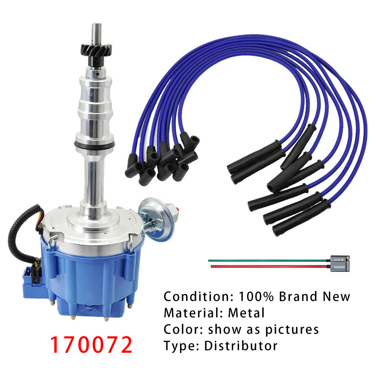 Ford BIG BLOCK FE V8 Distributor 332 352 360 406 427 428 & Spark Plug Wires 70072 170072 Generic