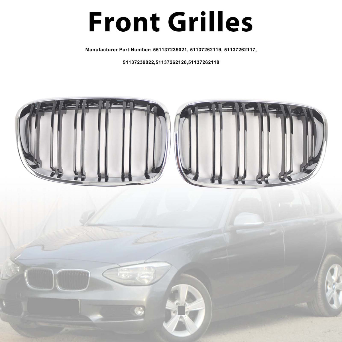 2012-2014 BMW 1-Series F20 F21 3-door Pre-facelift 2PCS Front Bumper Kidney Grille Grill 51137239022 551137239021 Generic