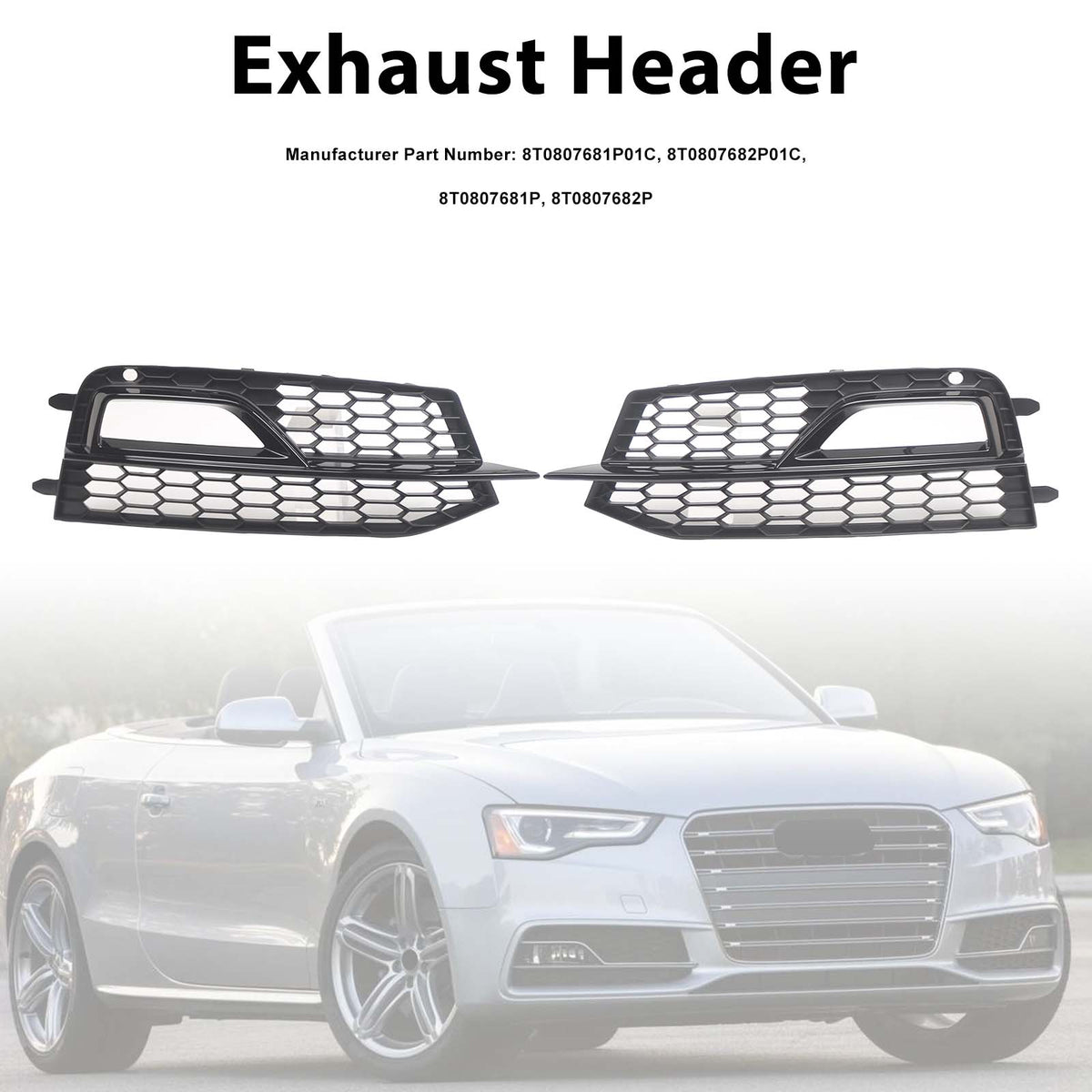 2008-2016 Audi S5 Coupe Sportback (Black Edition Plus) Black Front Fog Lamp Grill 8T0807681P01C 8T0807682P01C Generic