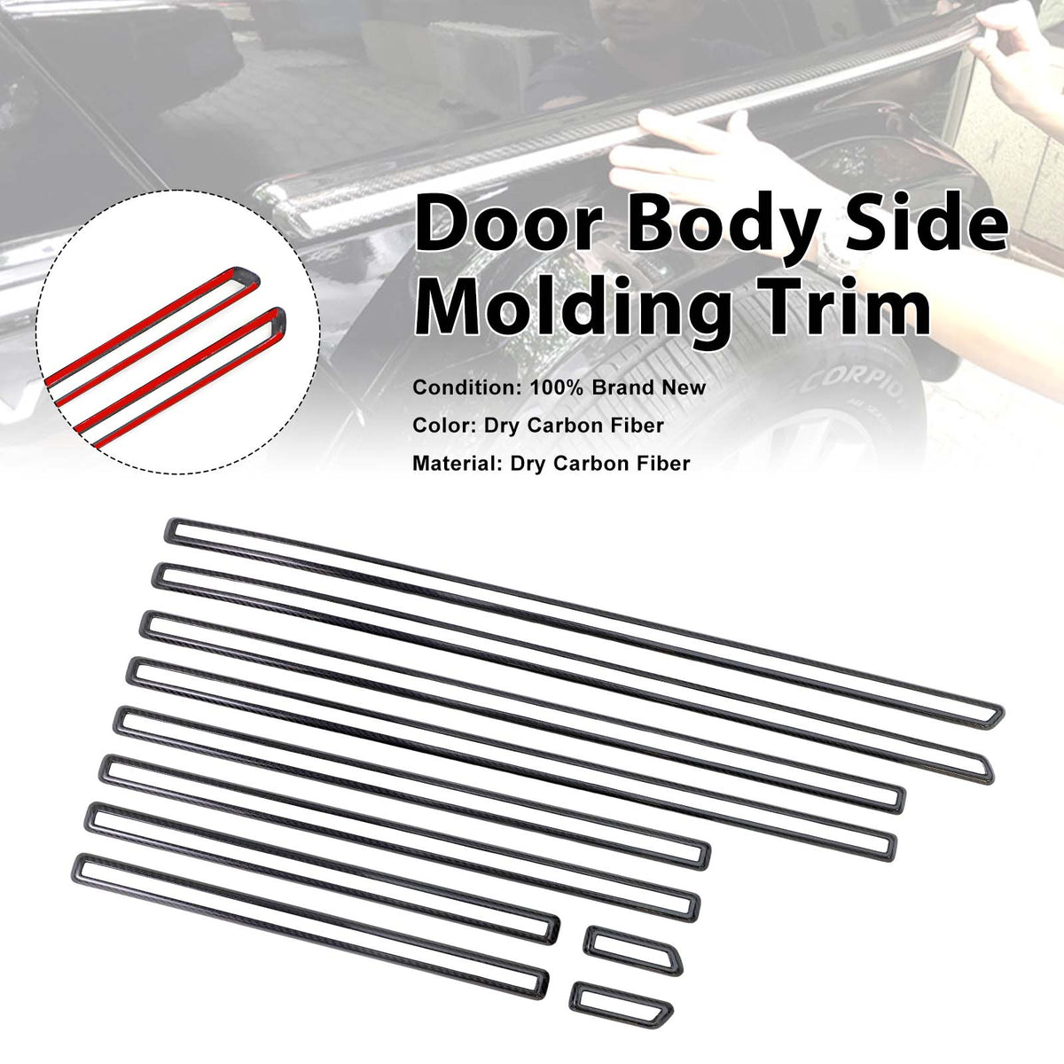 2019-2026 Mercedes Benz G-Class W464 W465 Carbon Fiber Door Body Side Molding Trim Generic