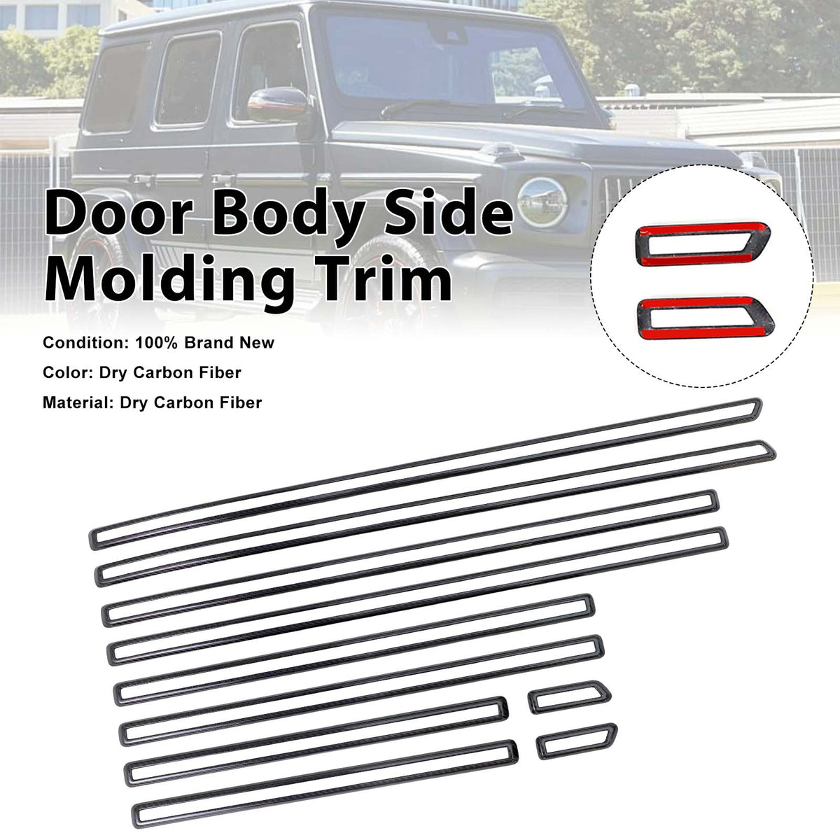 2019-2026 Mercedes Benz G-Class W464 W465 Carbon Fiber Door Body Side Molding Trim Generic
