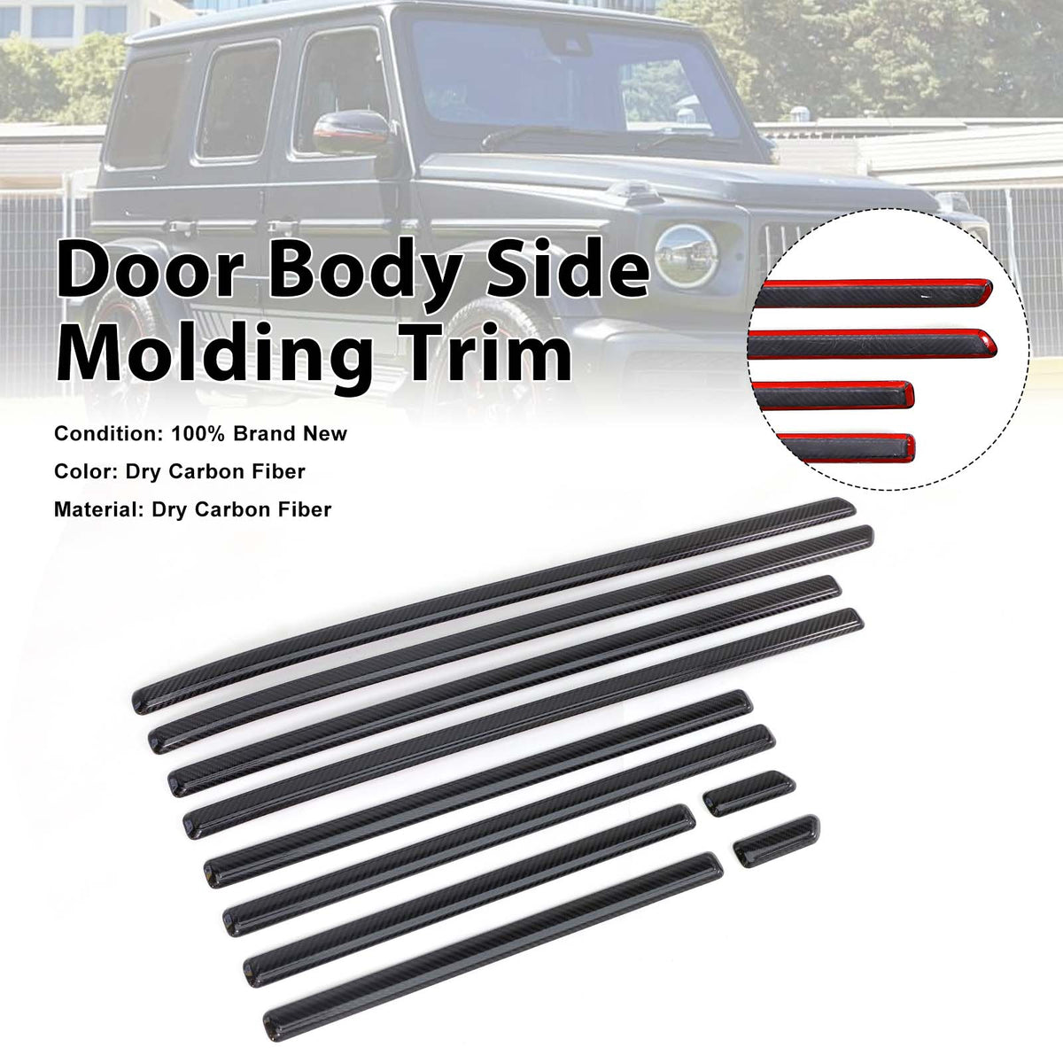 2019-2026 Mercedes Benz G-Class W464 W465 Real Carbon Door Body Side Molding Trim Generic