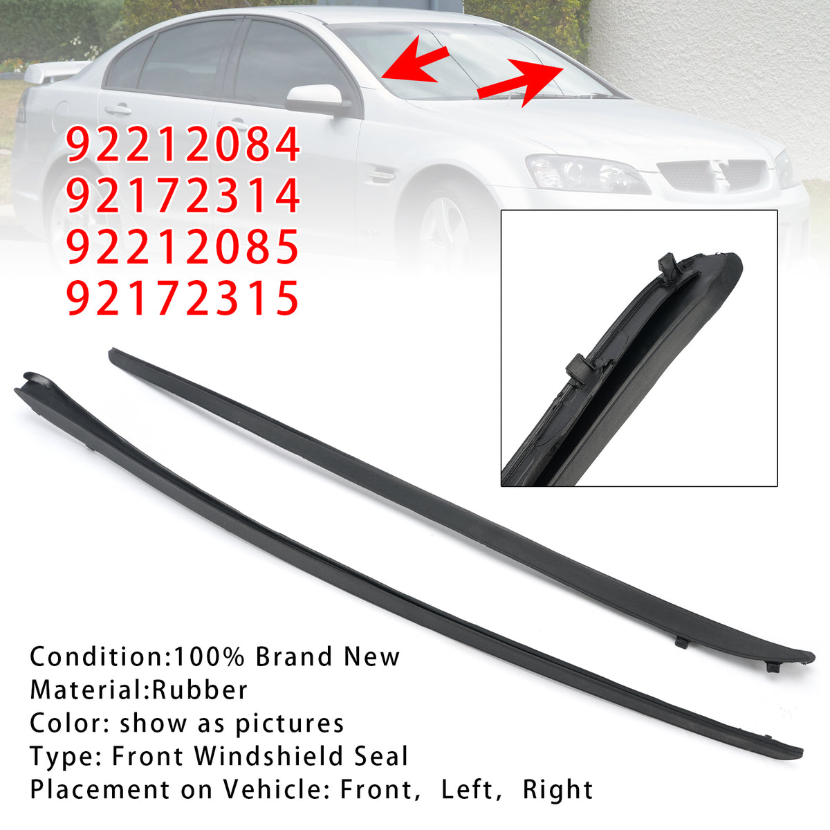 2007-2017 WM WN Statesman Caprice 2PCS Left+Right Front Windshield Rubber Molding Trim 92172315 92212085 Generic