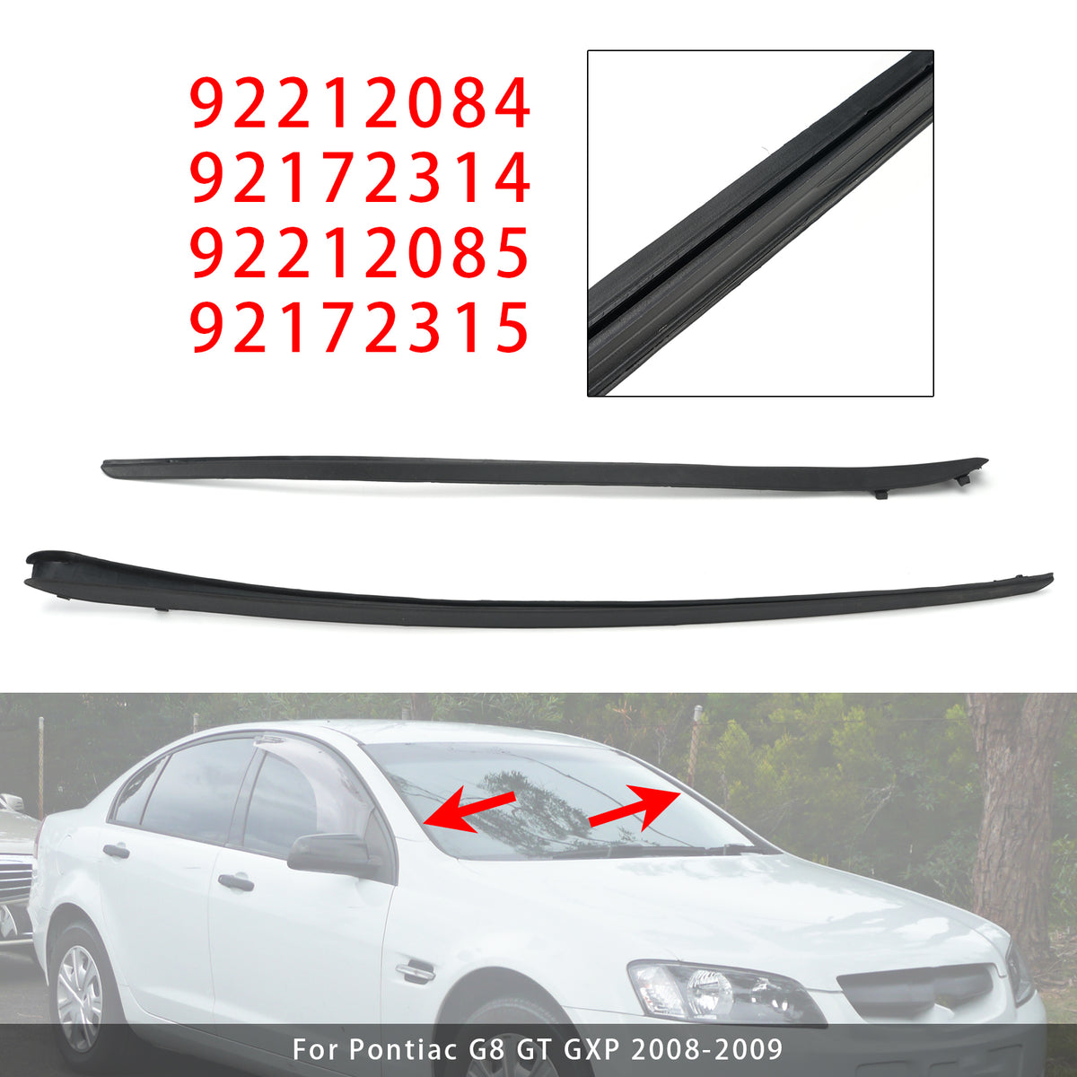 2007-2017 WM WN Statesman Caprice 2PCS Left+Right Front Windshield Rubber Molding Trim 92172315 92212085 Generic