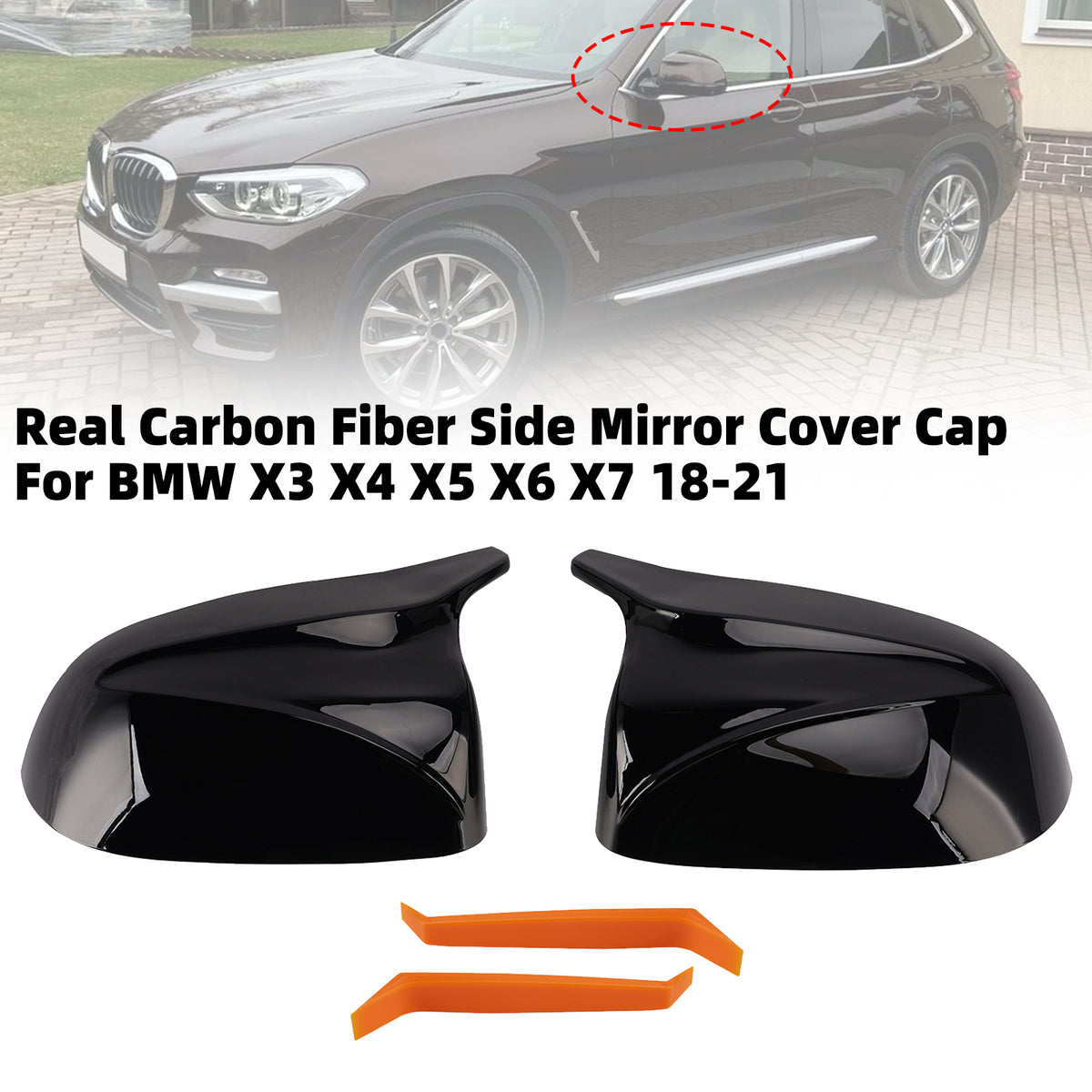 2018-2023 BMW X5G05 Real Carbon Fiber Side Mirror Cover Cap 51162446964 51162446965 Generic
