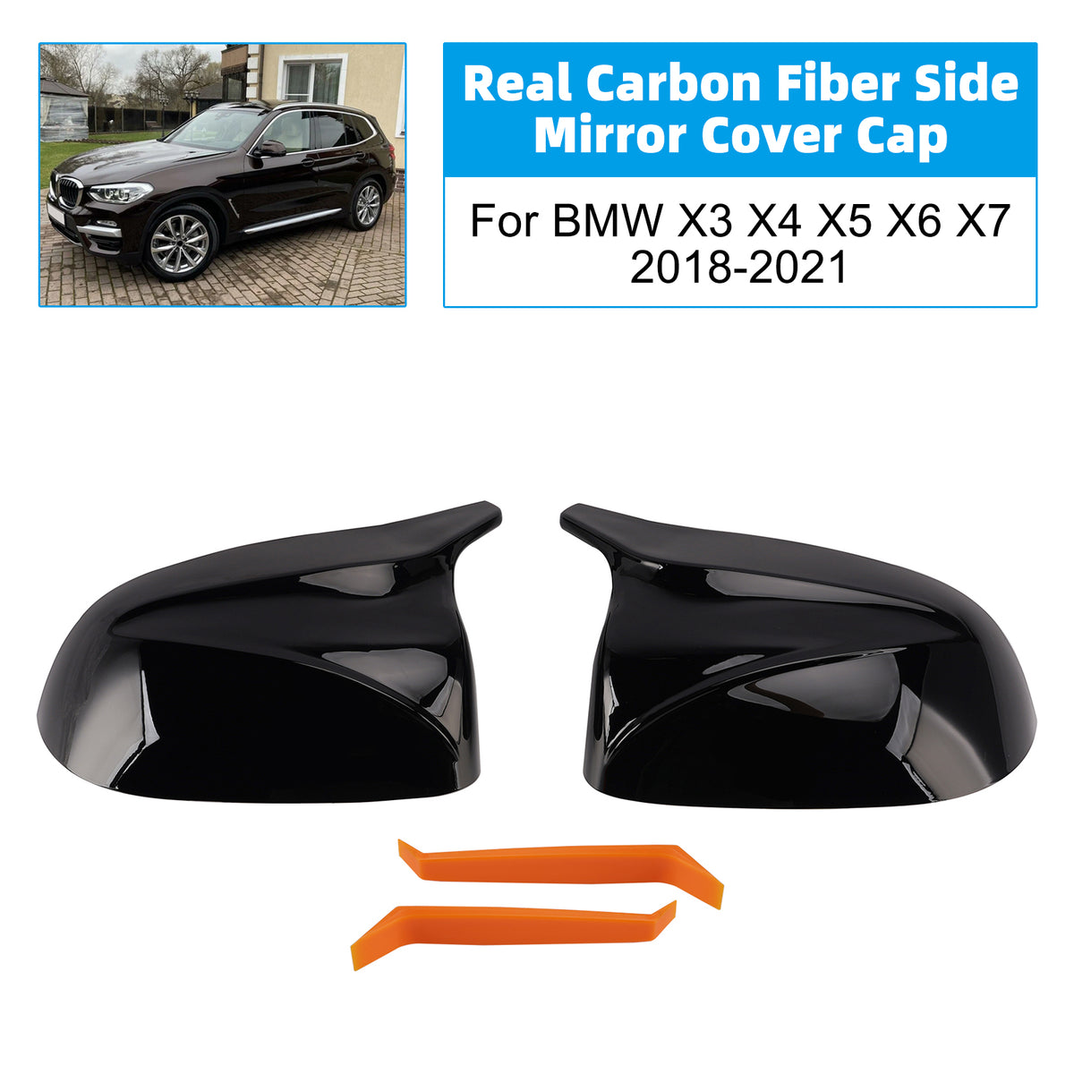 2022-2023 BMW iX3 Real Carbon Fiber Side Mirror Cover Cap 51162446964 51162446965 Generic