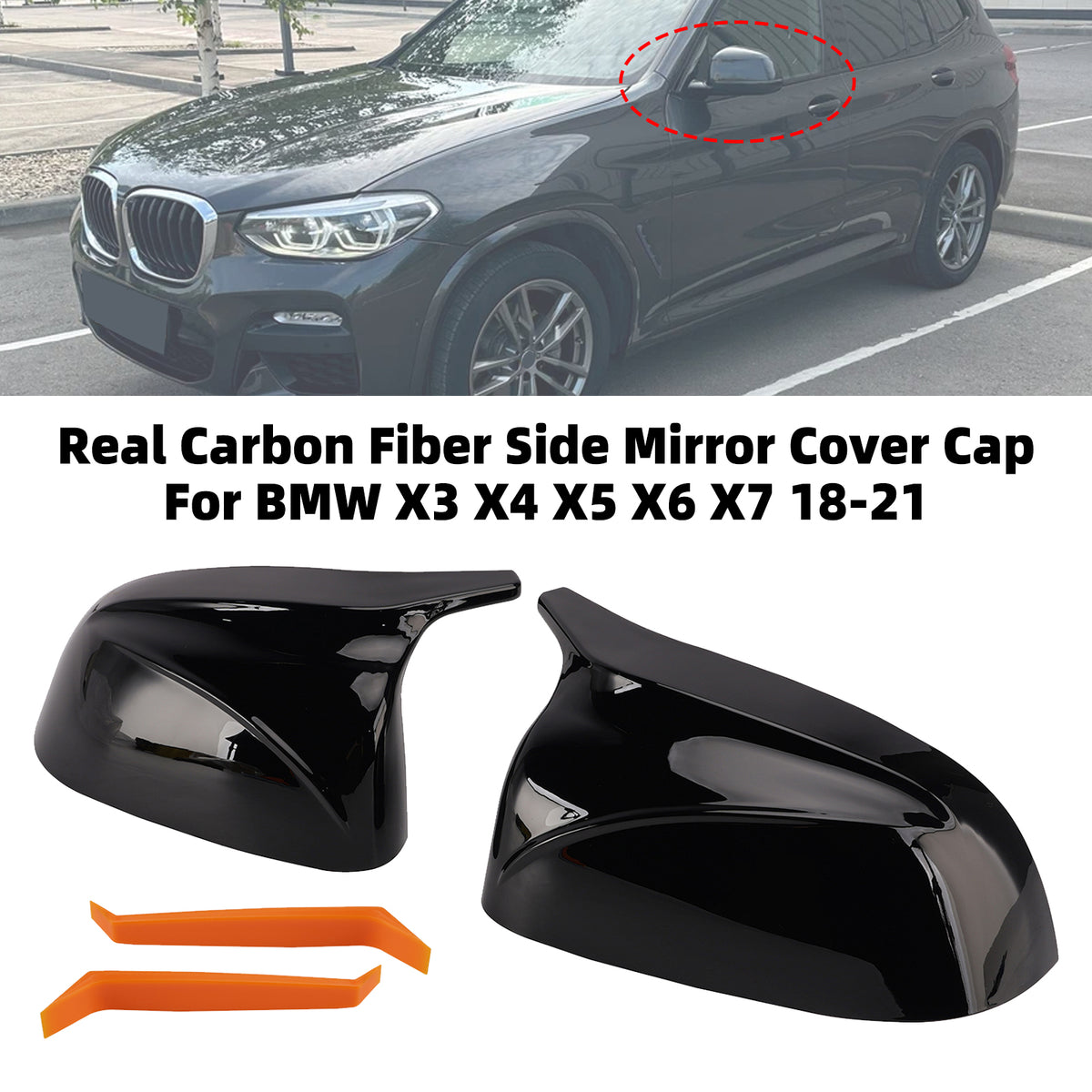 2019-2023 BMW X6G06 Real Carbon Fiber Side Mirror Cover Cap 51162446964 51162446965 Generic