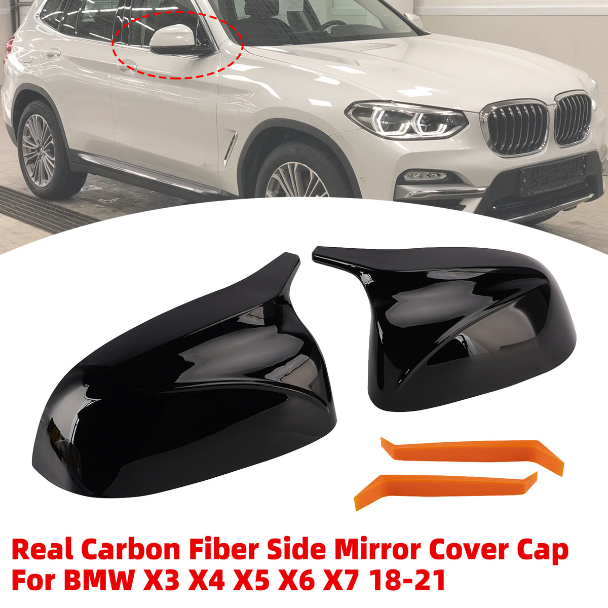 2018-2023 BMW X3G01 Real Carbon Fiber Side Mirror Cover Cap 51162446964 51162446965 Generic