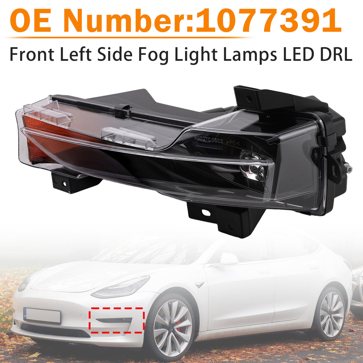 2017-2023 Tesla Model 3 (Fit All Standard, Standard Plus, Long Range, Performance) Front Left Side Fog Light Lamps LED DRL 1077391 Generic