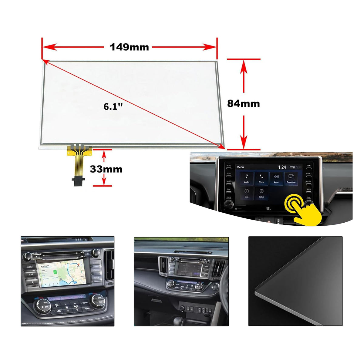 2014-2018 Toyota RAV4 radio with 'APPS' button on the left side, but not Touch Screen Digitizer Glass 6.1 inch 12 Pins 100325 100582 Generic