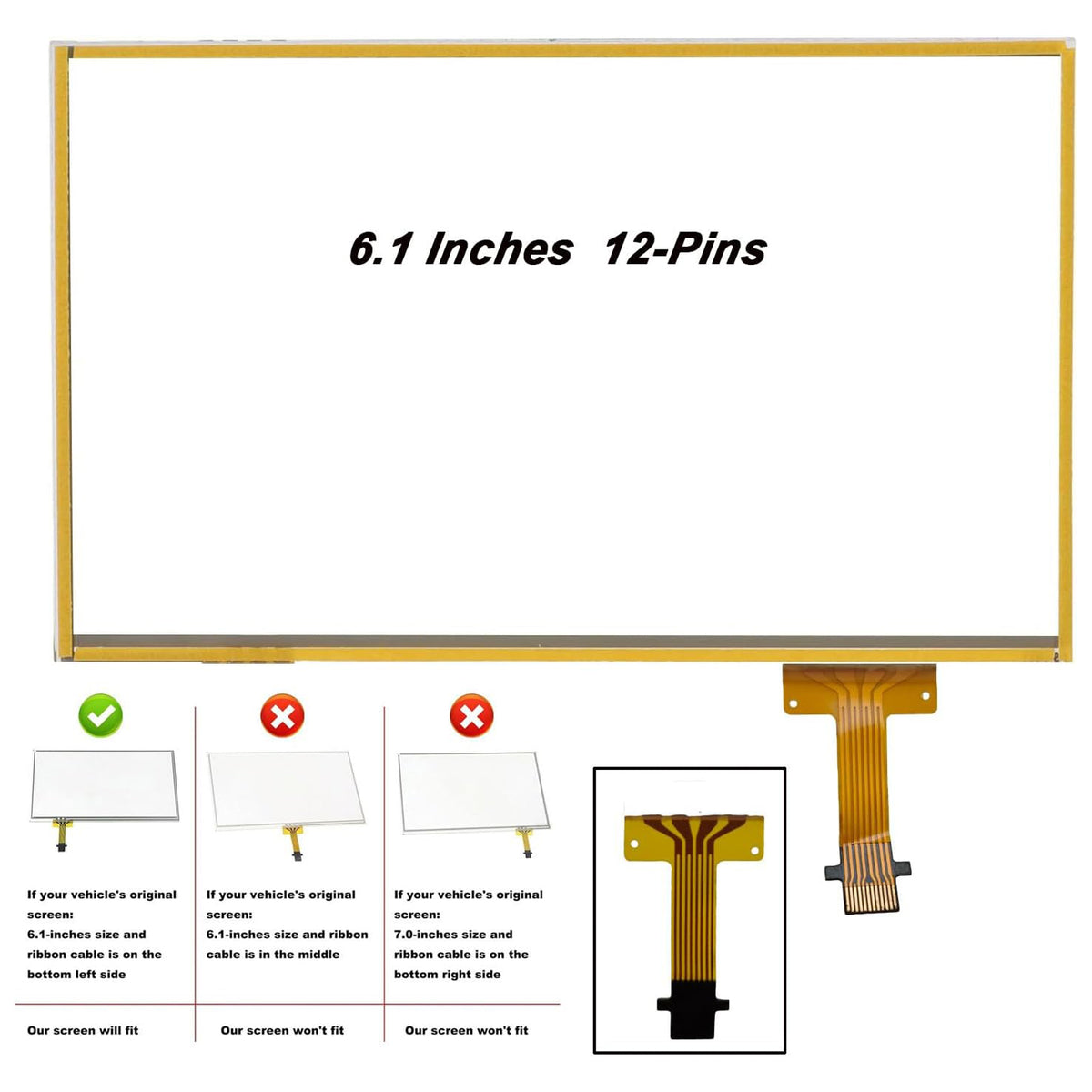 2014-2018 Toyota RAV4 radio with 'APPS' button on the left side, but not Touch Screen Digitizer Glass 6.1 inch 12 Pins 100325 100582 Generic