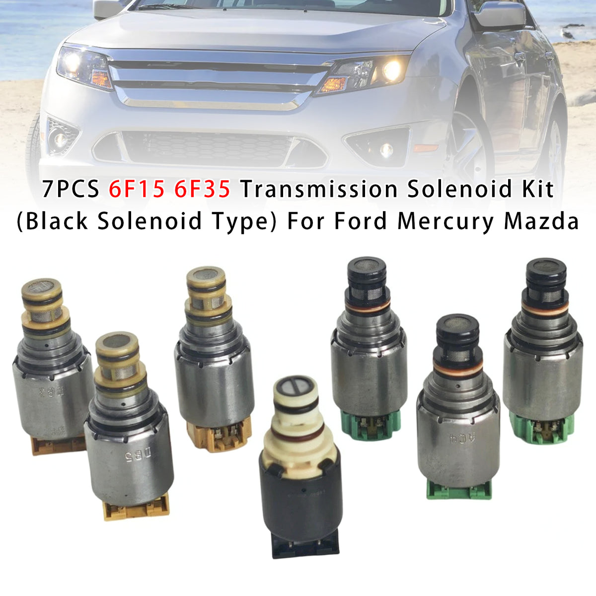 2008-2011 FORD ESCAPE 2.3L 2.5L V6 3.0L 7PCS Transmission Solenoid Kit (Black Solenoid Type 6F15 6F35 Generic
