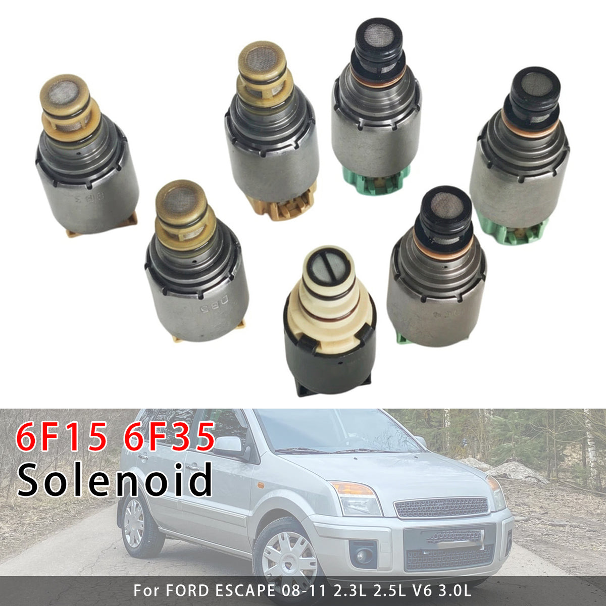 2009-2011 FORD FUSION MEX 2.5L V6 3.0L 7PCS Transmission Solenoid Kit (Black Solenoid Type 6F15 6F35 Generic