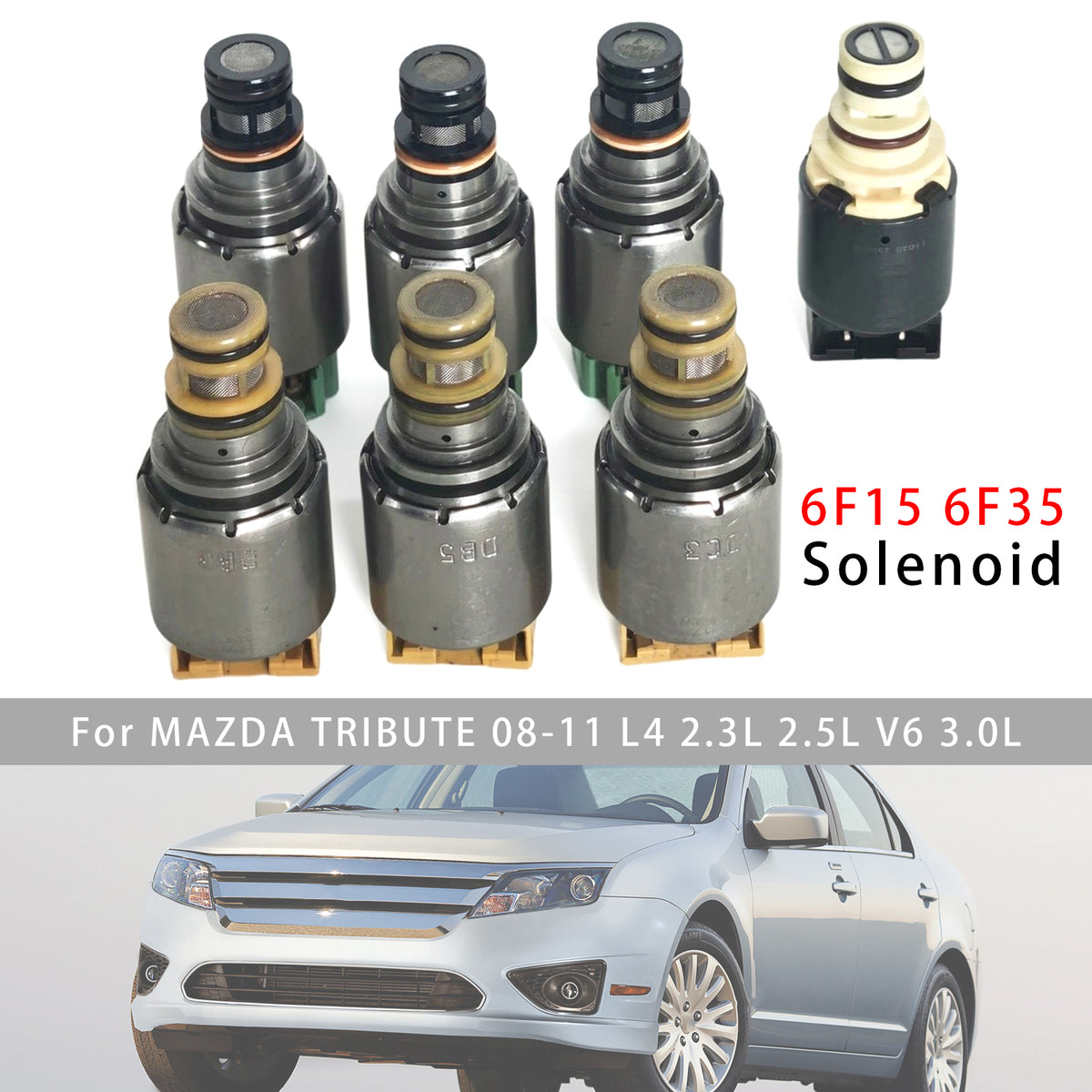 2009-2011 FORD FUSION MEX 2.5L V6 3.0L 7PCS Transmission Solenoid Kit (Black Solenoid Type 6F15 6F35 Generic