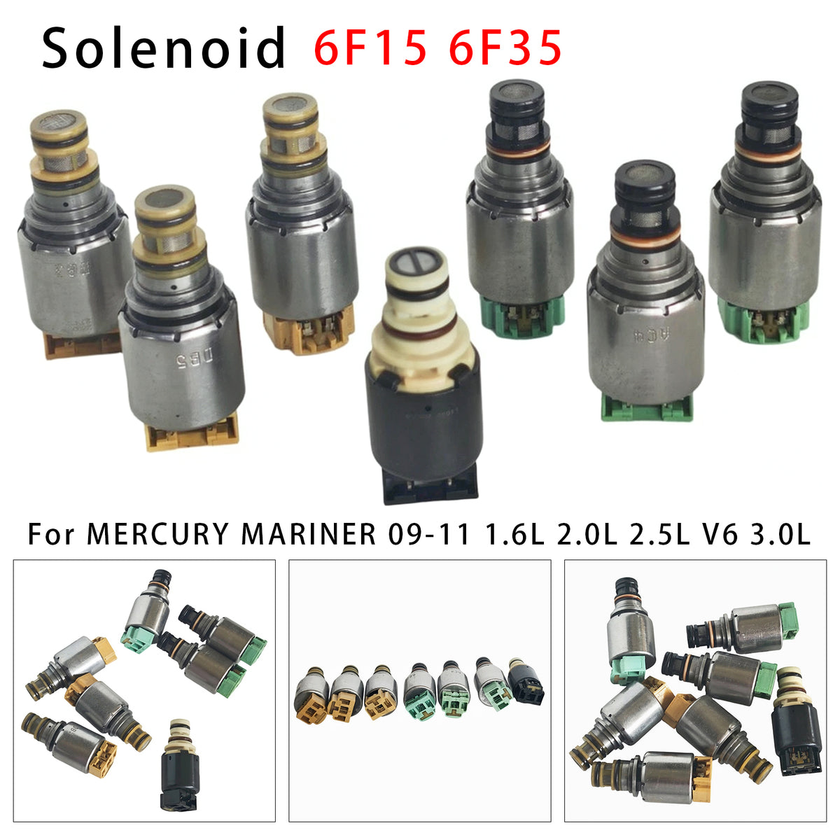 2008-2011 FORD ESCAPE 2.3L 2.5L V6 3.0L 7PCS Transmission Solenoid Kit (Black Solenoid Type 6F15 6F35 Generic