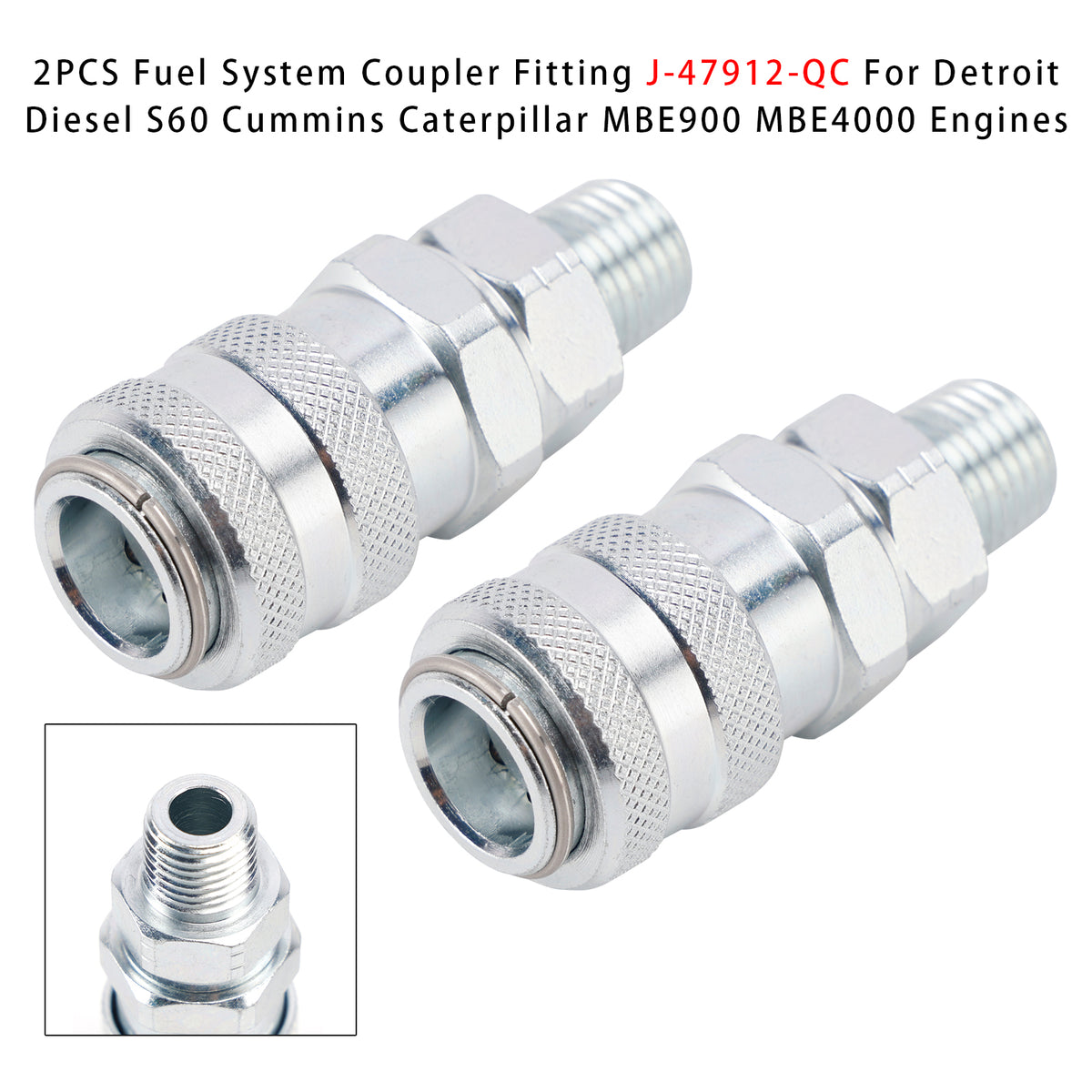 Detroit Diesel S60, Cummins, Caterpillar, MBE900, MBE4000 Engines 2PCS Fuel System Coupler Fitting 5869-1 J-47912-QC Generic