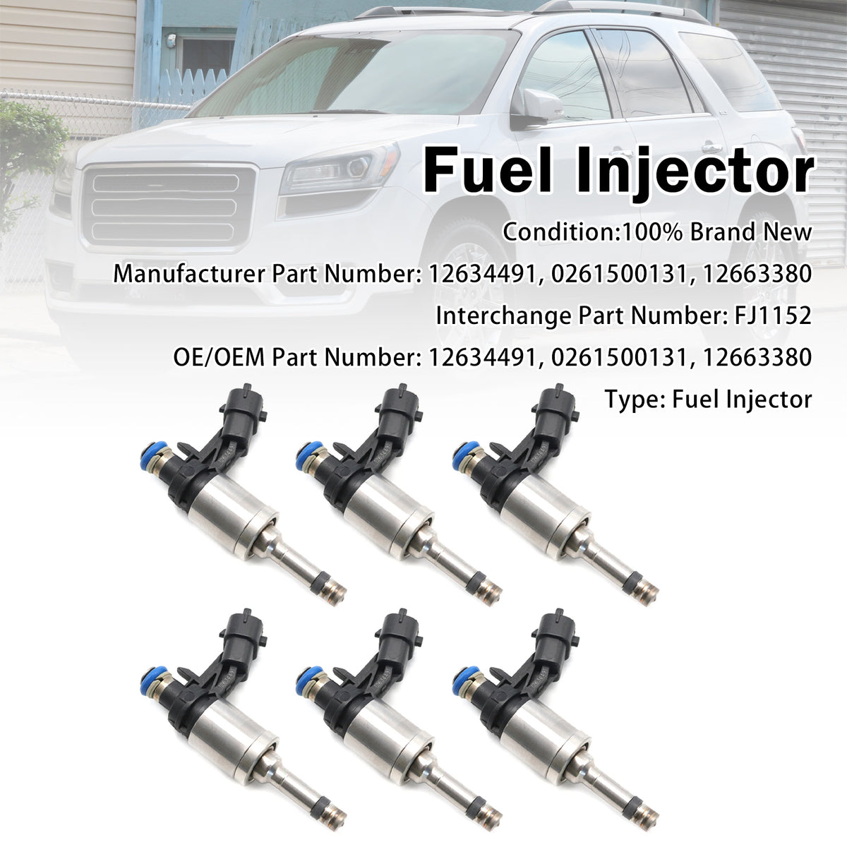 2012-2017 GMC Acadia 3.6L V6 6Pcs Fuel Injector FJ1152 12663380 Generic