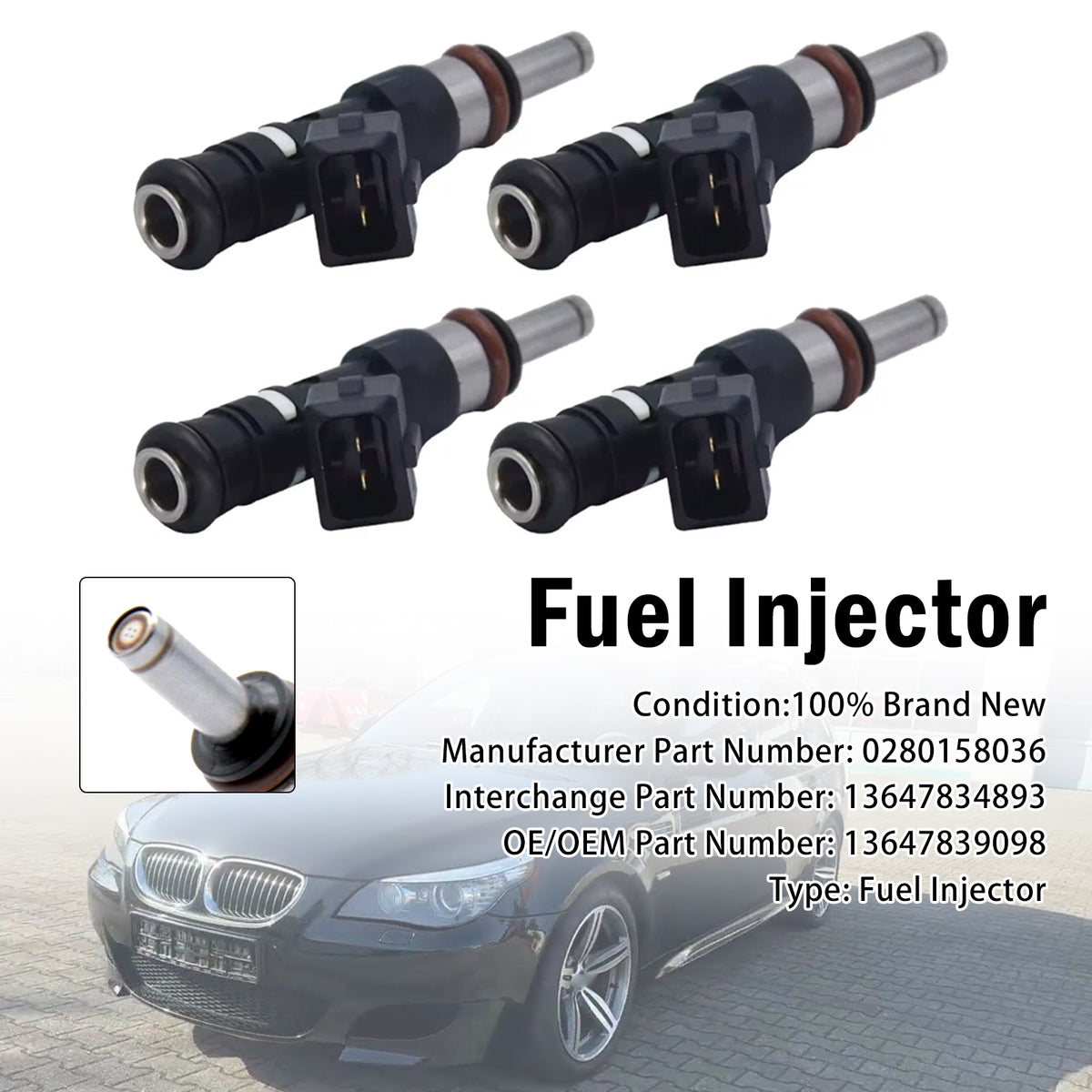 2006-2010 BMW 6 Series M6 Convertible E64 5.0L V10 4Pcs Fuel Injector 0280158036 13647834893 Generic