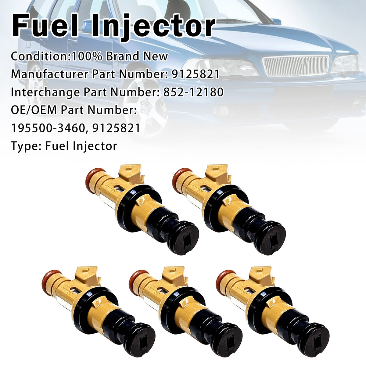 1999 Volvo S70 2.4L L5 5Pcs Fuel Injector 9125821 852-12180 Generic