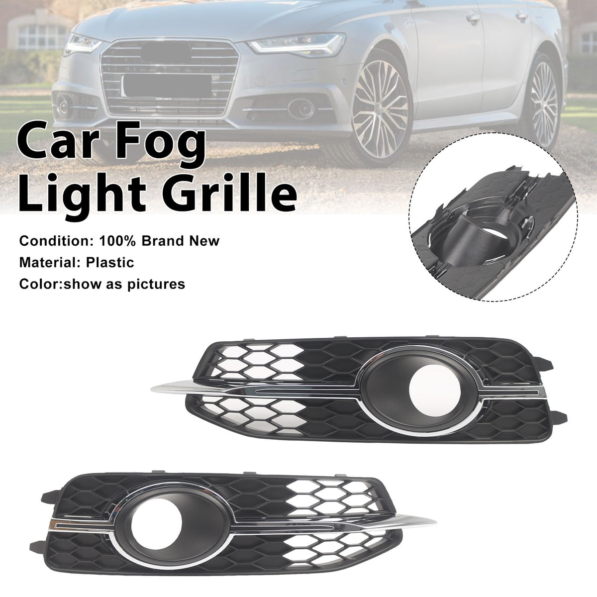 2012-2014 Audi A6 C7 S-Line 2PCS Car Front Bumper Fog Light Grille 4G0807681K 4G0807682E Generic