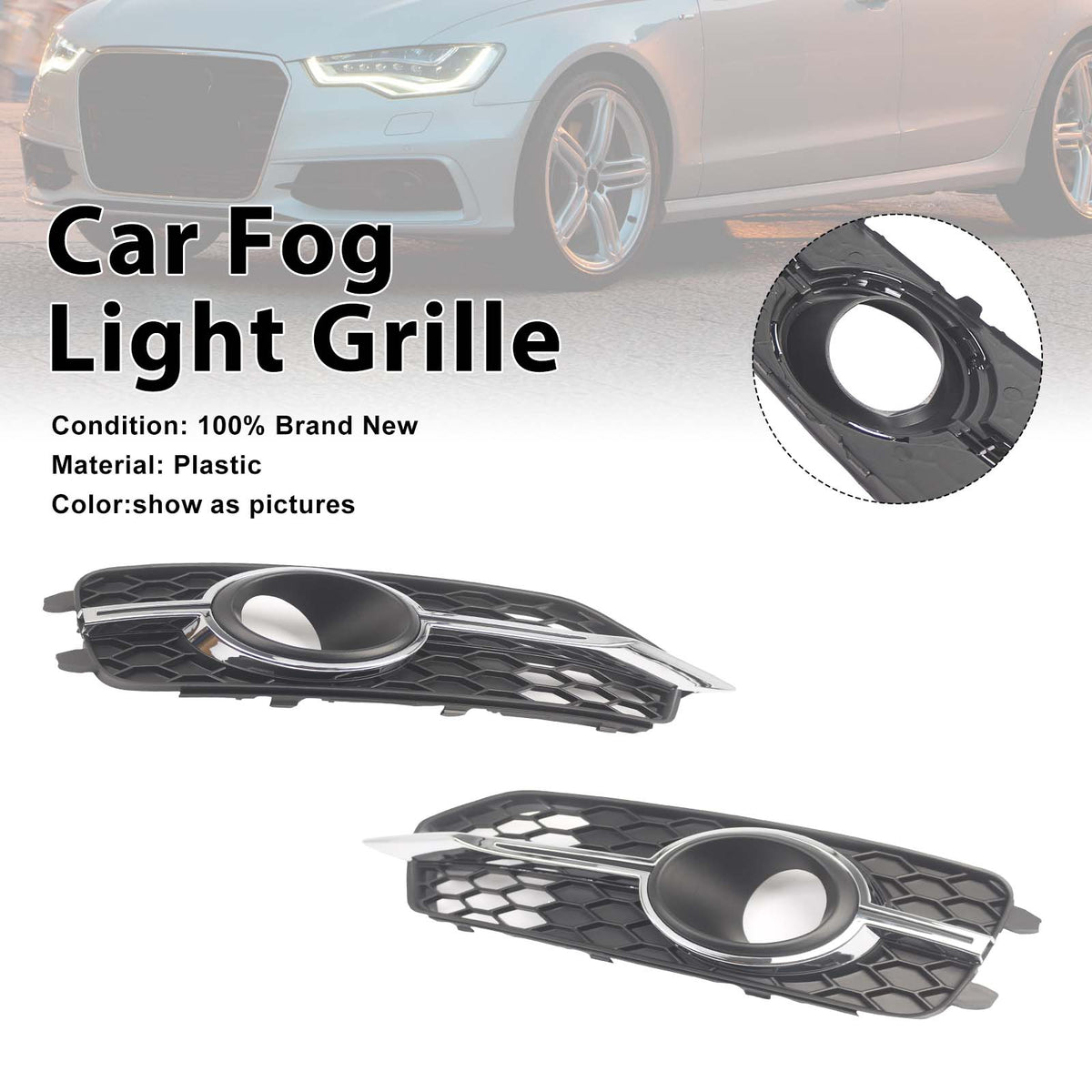 2012-2014 Audi A6 C7 S-Line 2PCS Car Front Bumper Fog Light Grille 4G0807681K 4G0807682E Generic