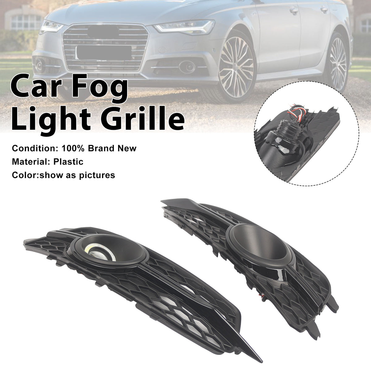 2012-2014 Audi A6 C7 S-Line 2PCS Car Front Bumper Fog Light Grille 4G0807681J 4G0807682J Generic