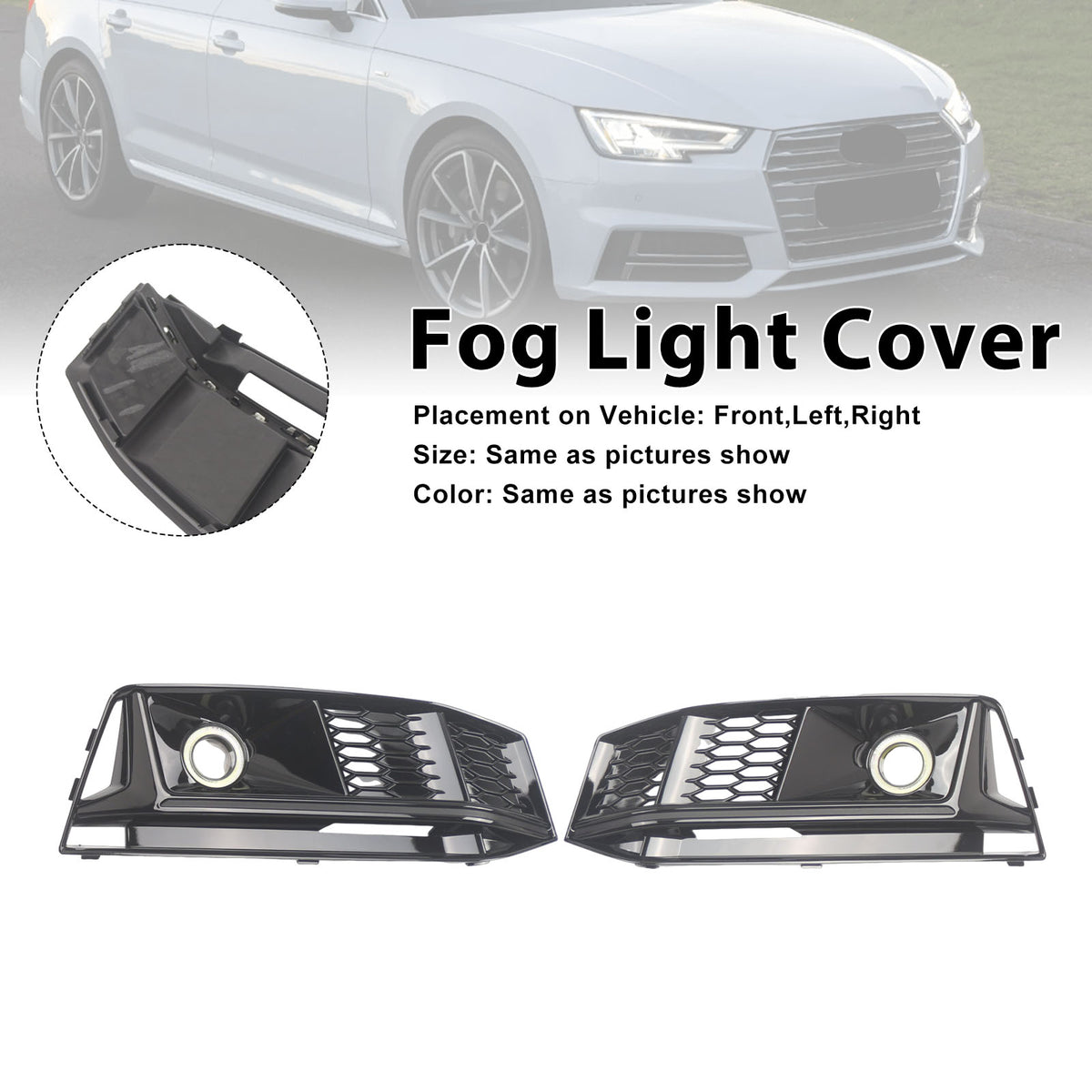 2016-2019 AUDI A4 B9 S-line S4 (8W) 2PCS Black Front Bumper Foglight Grille Grill 8W0807682K 8W0807681G Generic