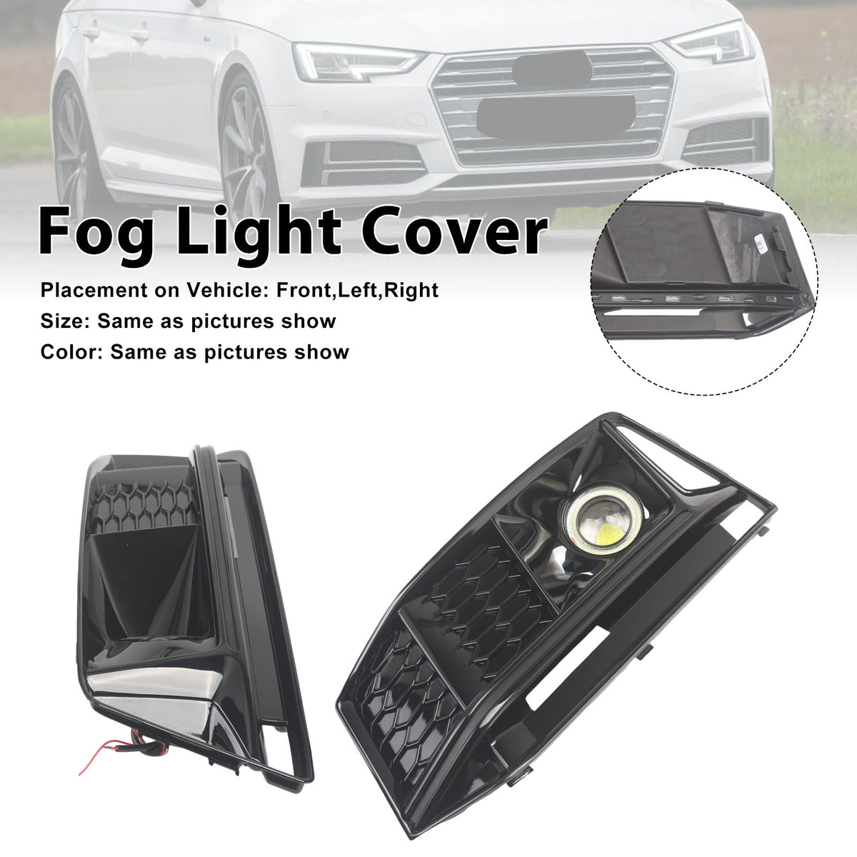 2016-2019 AUDI A4 B9 S-line S4 (8W) 2PCS Black Front Bumper Foglight Grille Grill 8W0807682K 8W0807681G Generic
