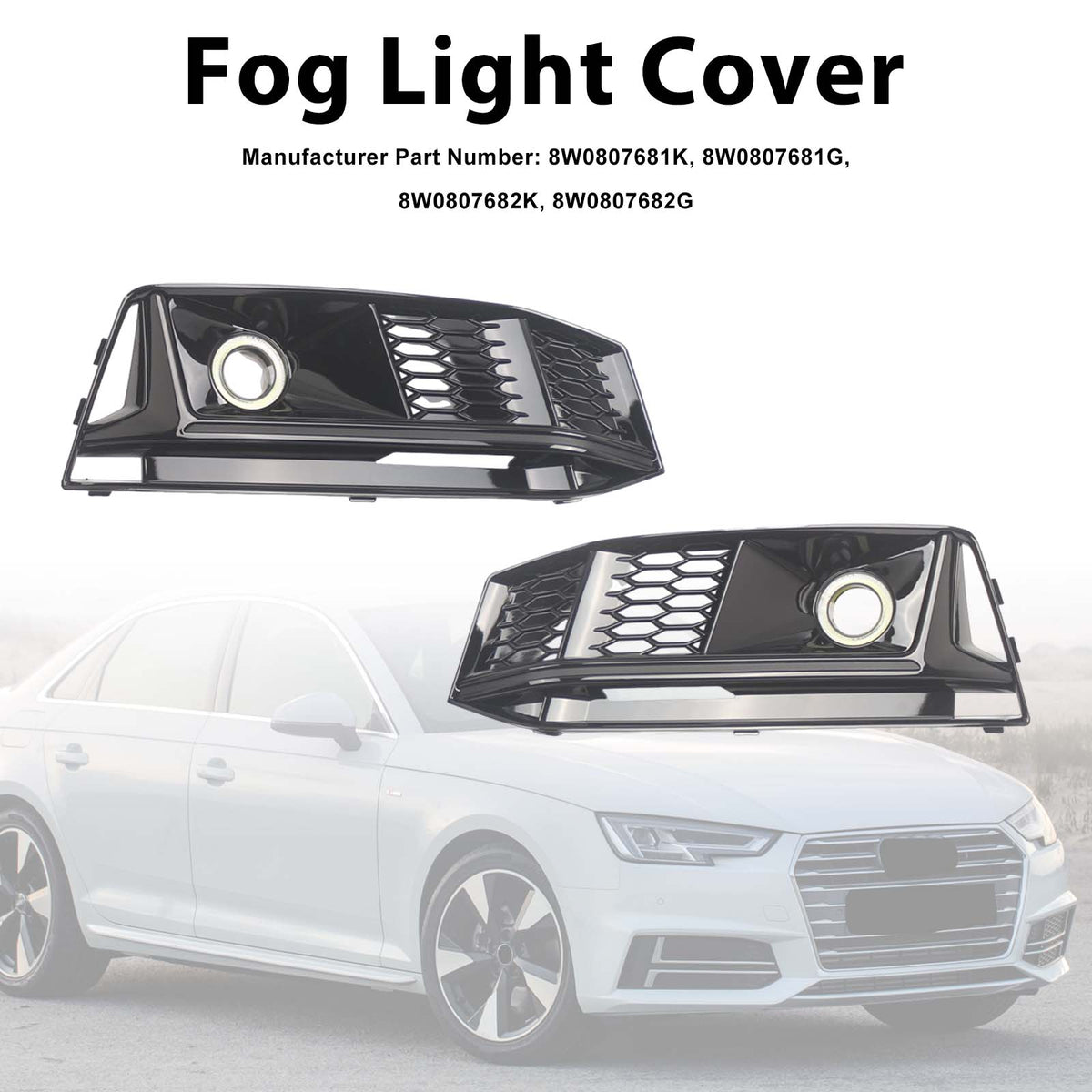 2016-2019 AUDI A4 B9 S-line S4 (8W) 2PCS Black Front Bumper Foglight Grille Grill 8W0807682K 8W0807681G Generic