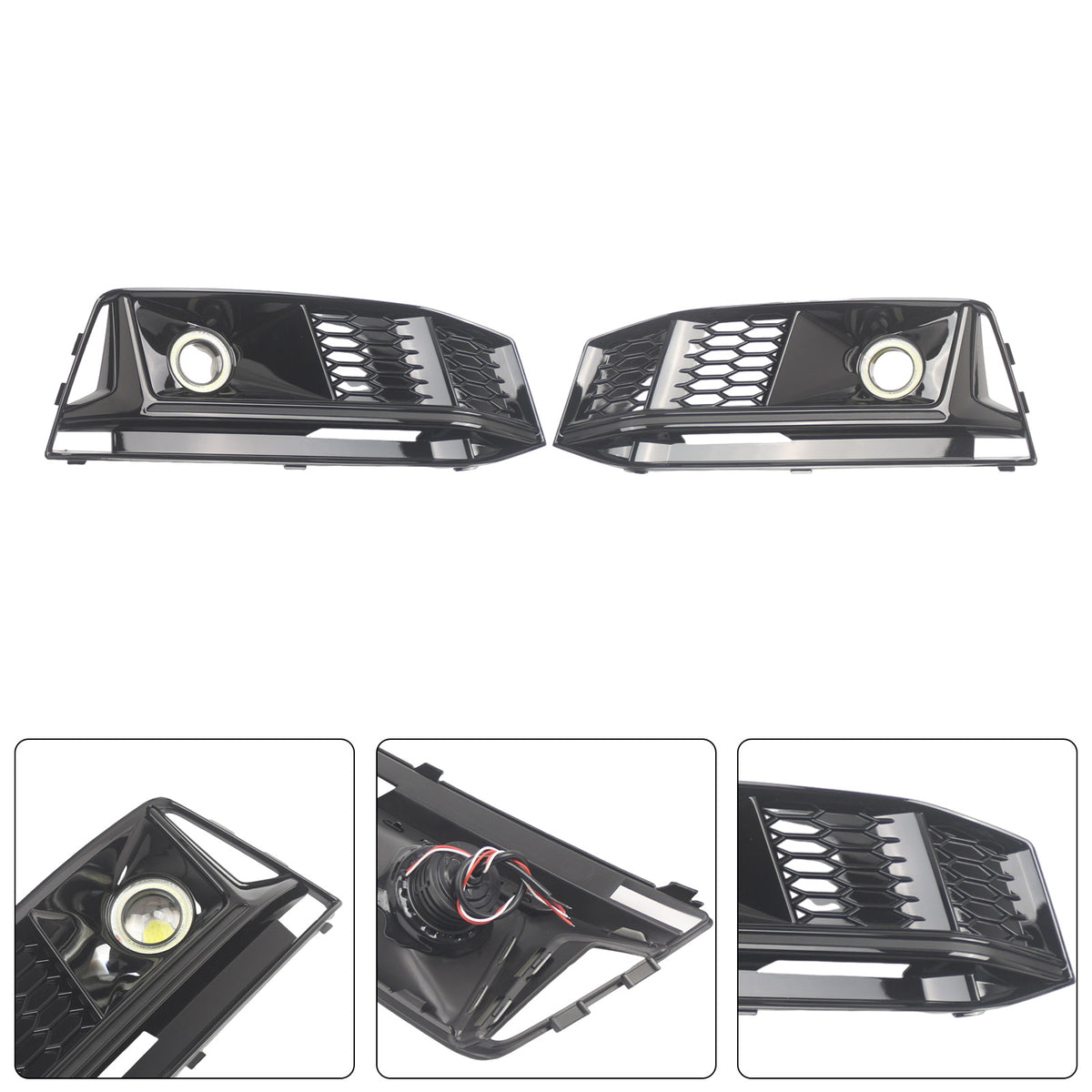2016-2019 AUDI A4 B9 S-line S4 (8W) 2PCS Black Front Bumper Foglight Grille Grill 8W0807682K 8W0807681G Generic