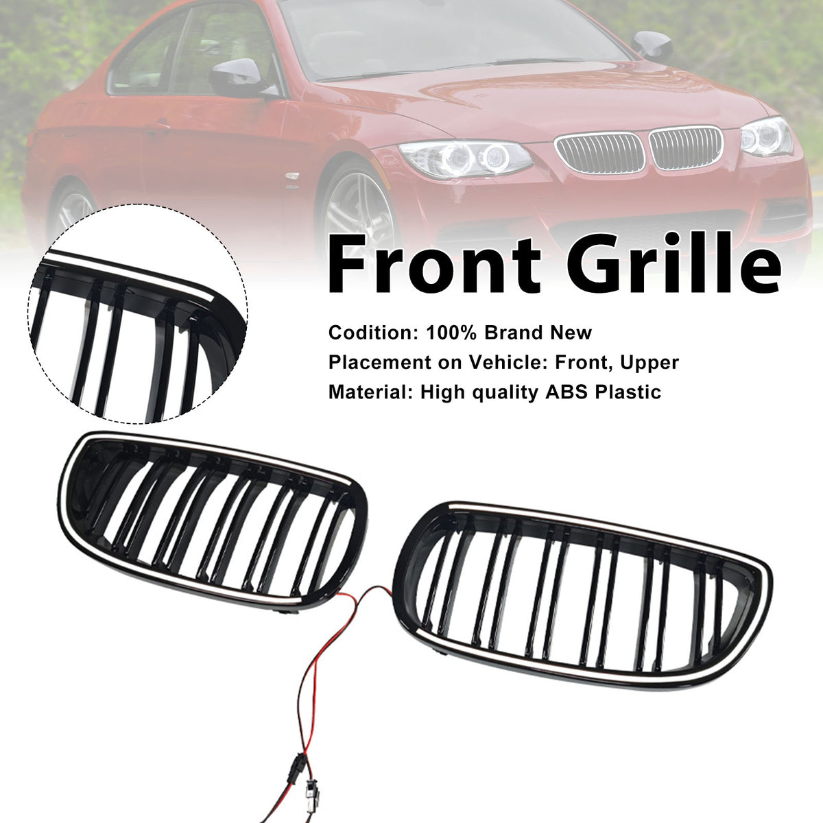 2010-2013 BMW 3-Series E92 Coupe Facelift Black Front Kidney Grill Grille W/LED 51137254969 51137254967 Generic