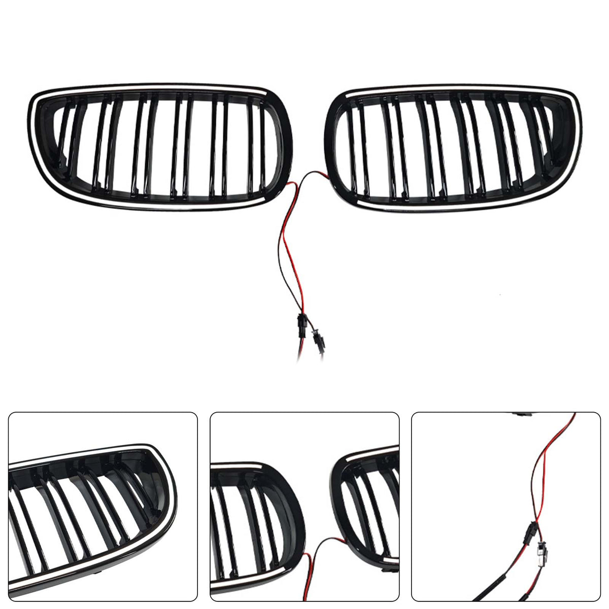 2010-2013 BMW 3-Series E92 Coupe Facelift Black Front Kidney Grill Grille W/LED 51137254969 51137254967 Generic
