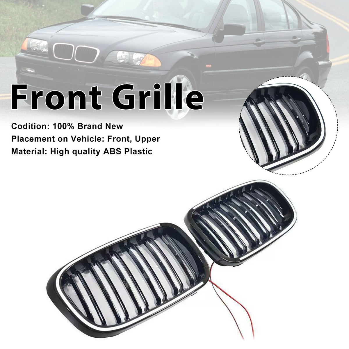 1999-2001 BMW 3 Series E46 4-Door Pre-LCI Black Front Bumper Grille W/LED Generic