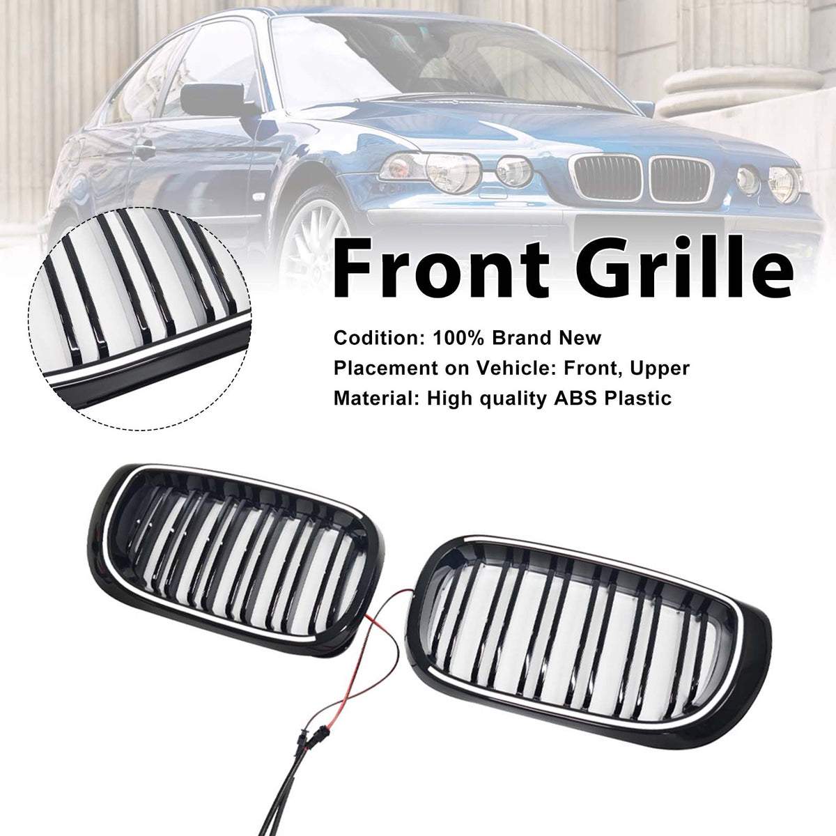 2002-2005 BMW 3 Series E46 4-Door LCI Black Front Bumper Grille W/LED Generic