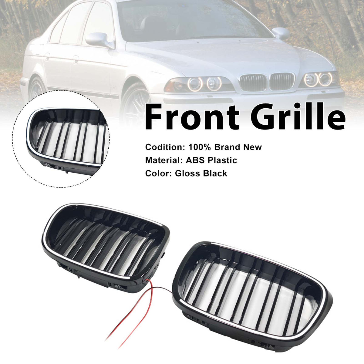 1997-2004 BMW 5-Series E39 Touring Gloss Black Front Kidney Grill Grille W/LED Generic