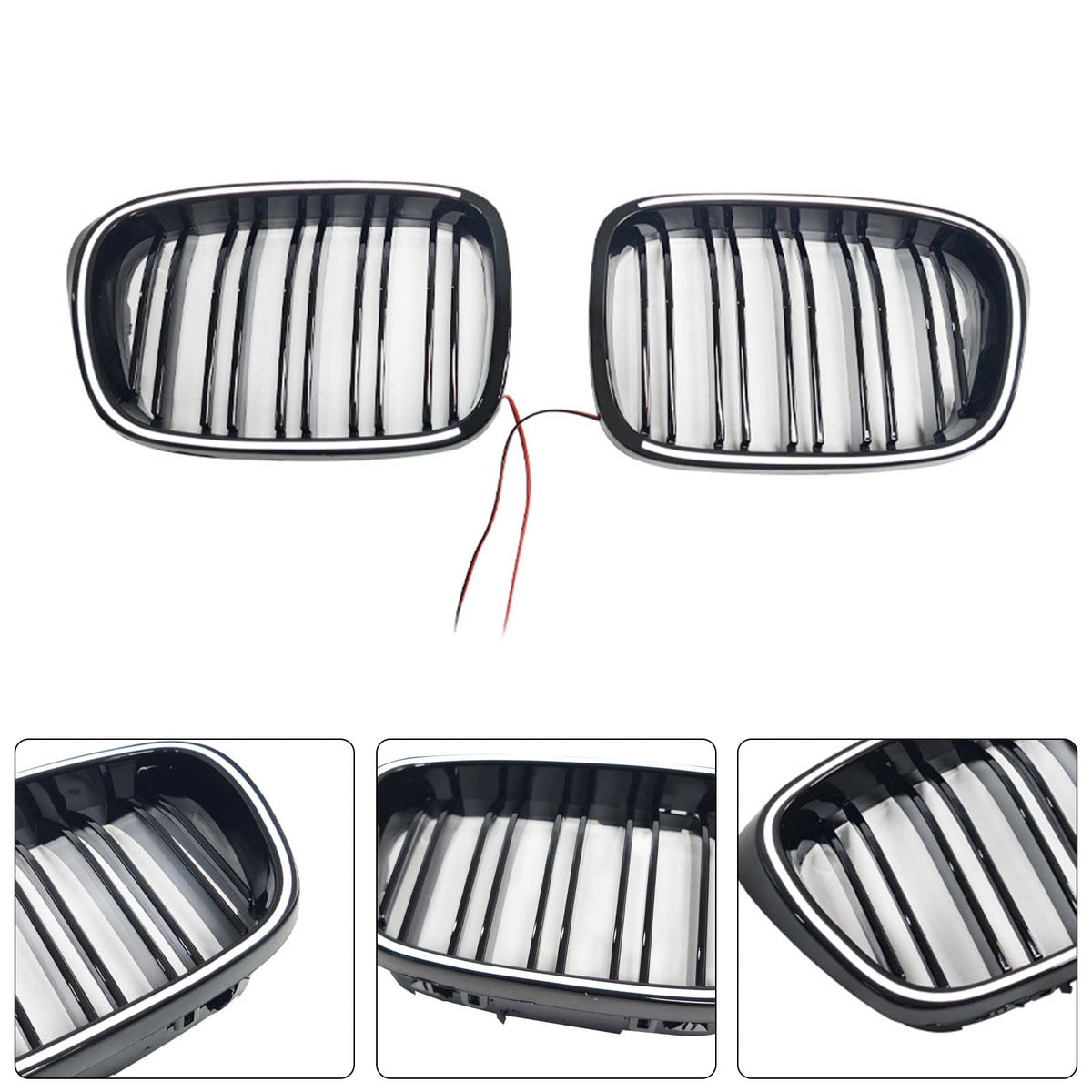 1995-2003 BMW 5-Series E39 Sedan Gloss Black Front Kidney Grill Grille W/LED Generic