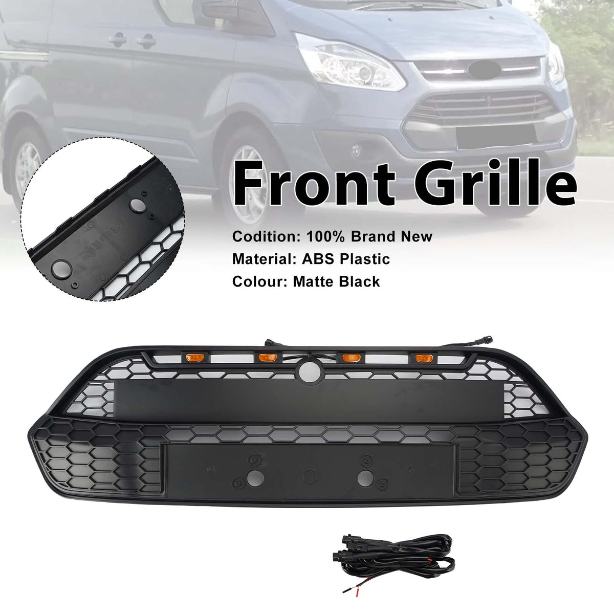 2013-2017 Ford Transit Custom Raptor Style (Doesn't MSRT Custom!!!) Matte Black Front Bumper Grille Grill W/LED Generic