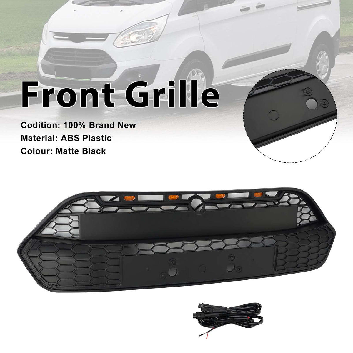 2013-2017 Ford Transit Custom Raptor Style (Doesn't MSRT Custom!!!) Matte Black Front Bumper Grille Grill W/LED Generic