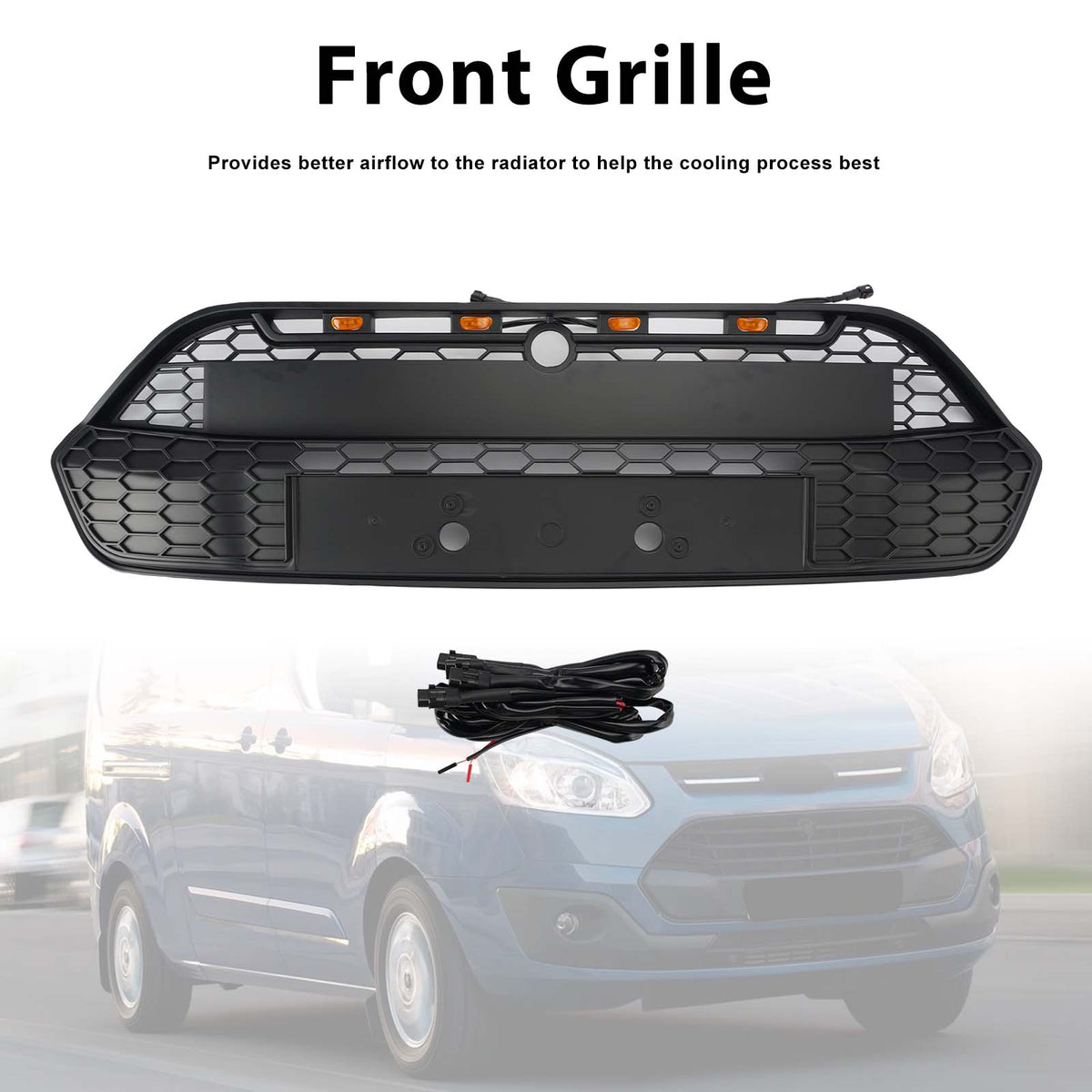 2013-2017 Ford Transit Custom Raptor Style (Doesn't MSRT Custom!!!) Matte Black Front Bumper Grille Grill W/LED Generic