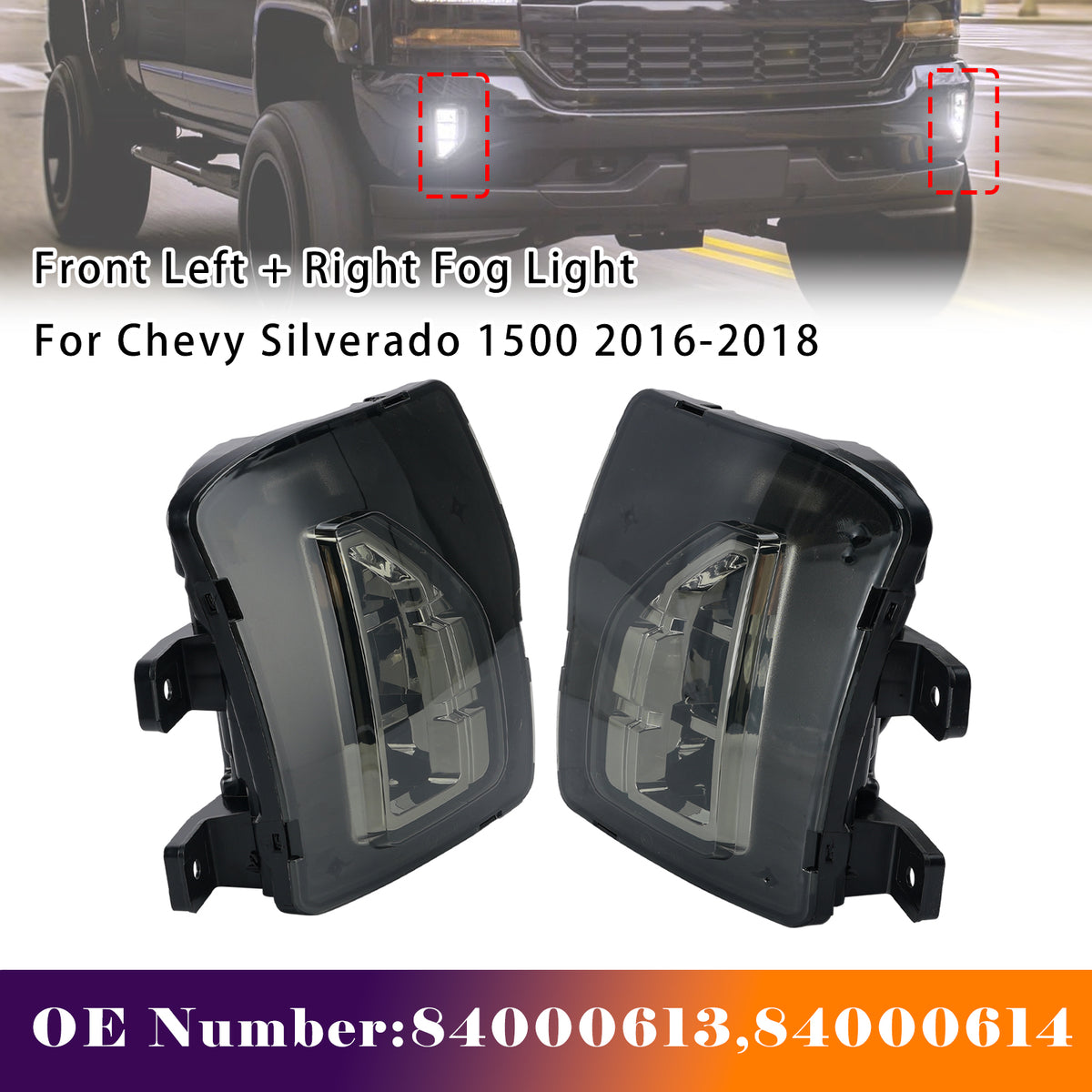 2016-2018 Chevy Silverado 1500 Front Fog Light 84000613 84000614 Generic
