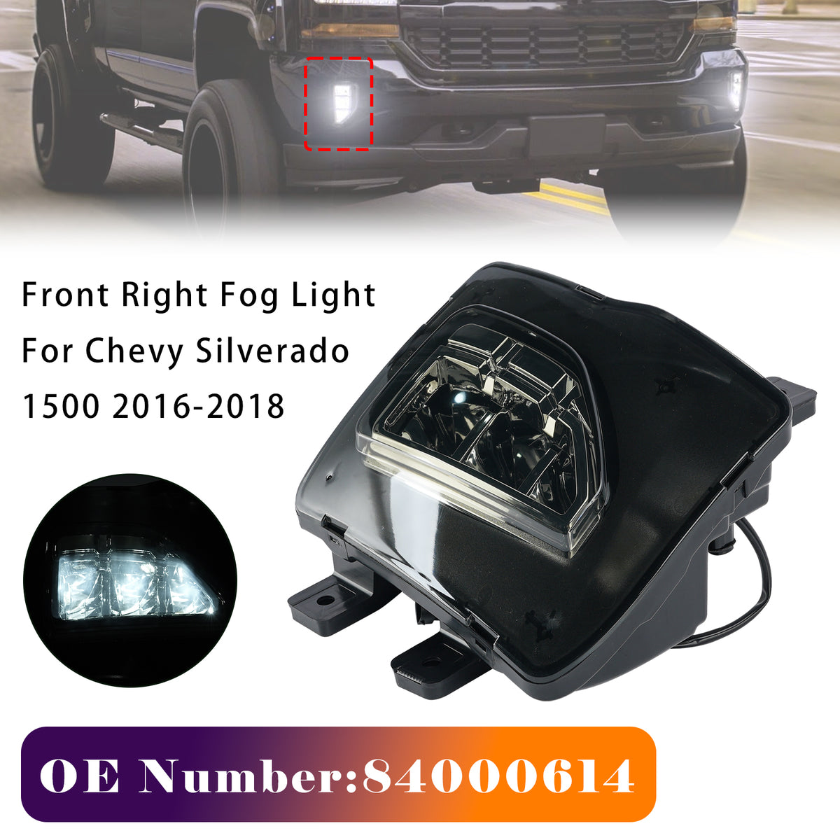 2016-2018 Chevy Silverado 1500 Front Right Fog Light 84000614 Generic