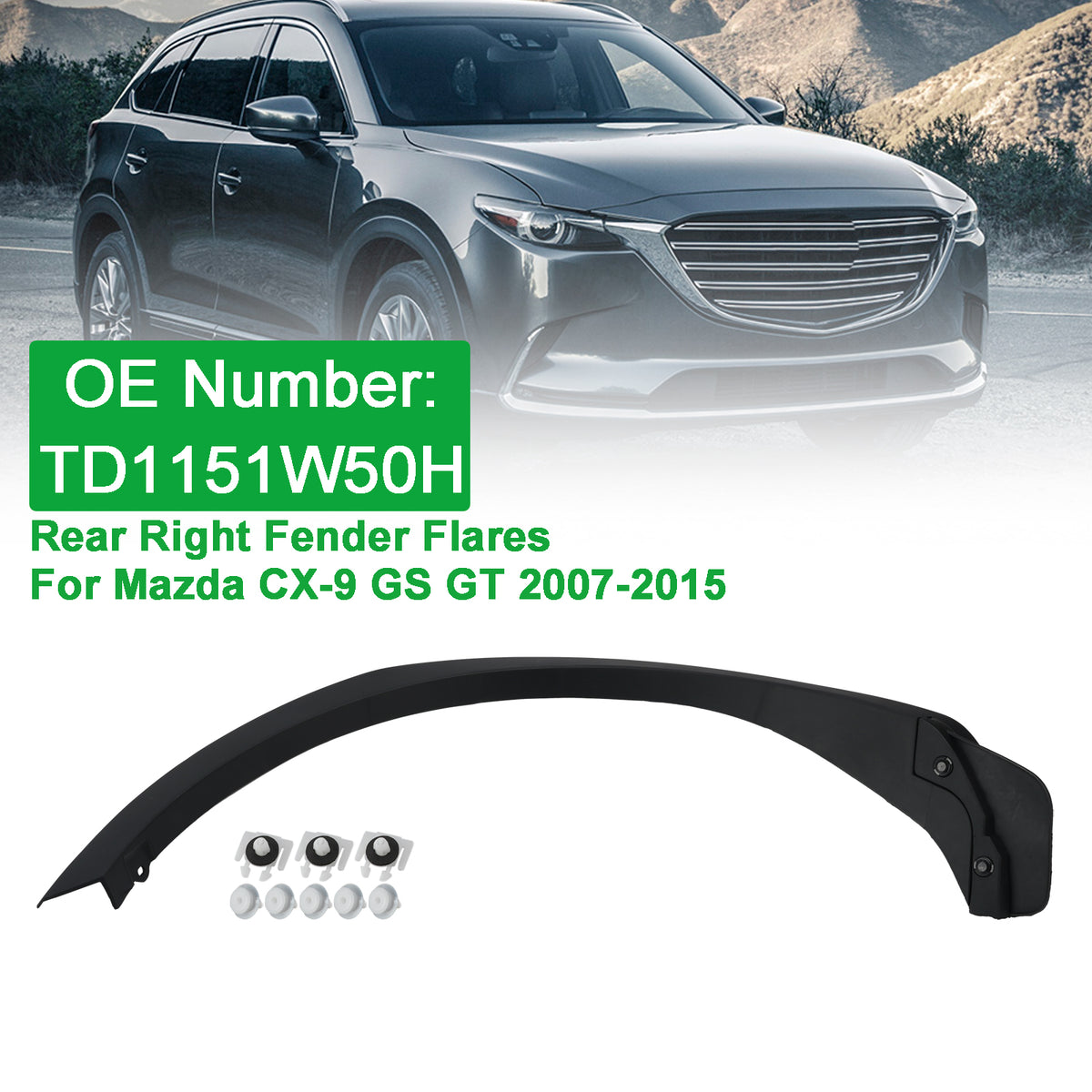 2007-2015 Mazda CX-9 Rear Right Fender Flares TD1151W50H Generic