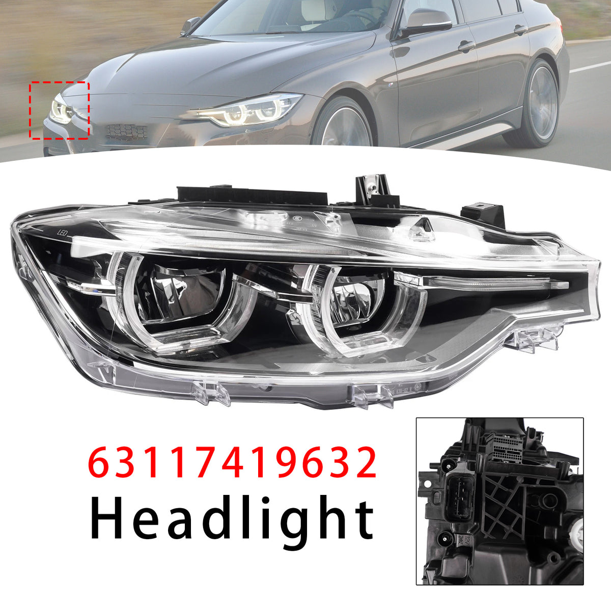 2015-2019 BMW 3 Series F30 F31 Front Right LED Headlight 63117419632 BM0314963 Generic