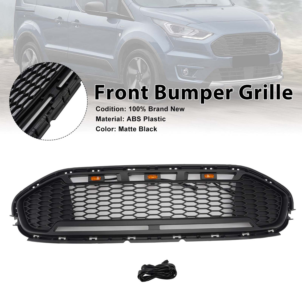 2019-2023 Ford Transit Connect (Doesn't MSRT Custom!!!) Black Front Bumper Grill Grille W/LED Generic