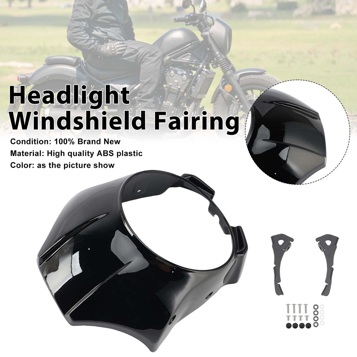 2020-2026 Honda Rebel CM500 CMX500 Headlight Windshield Cover Fairing Black Generic