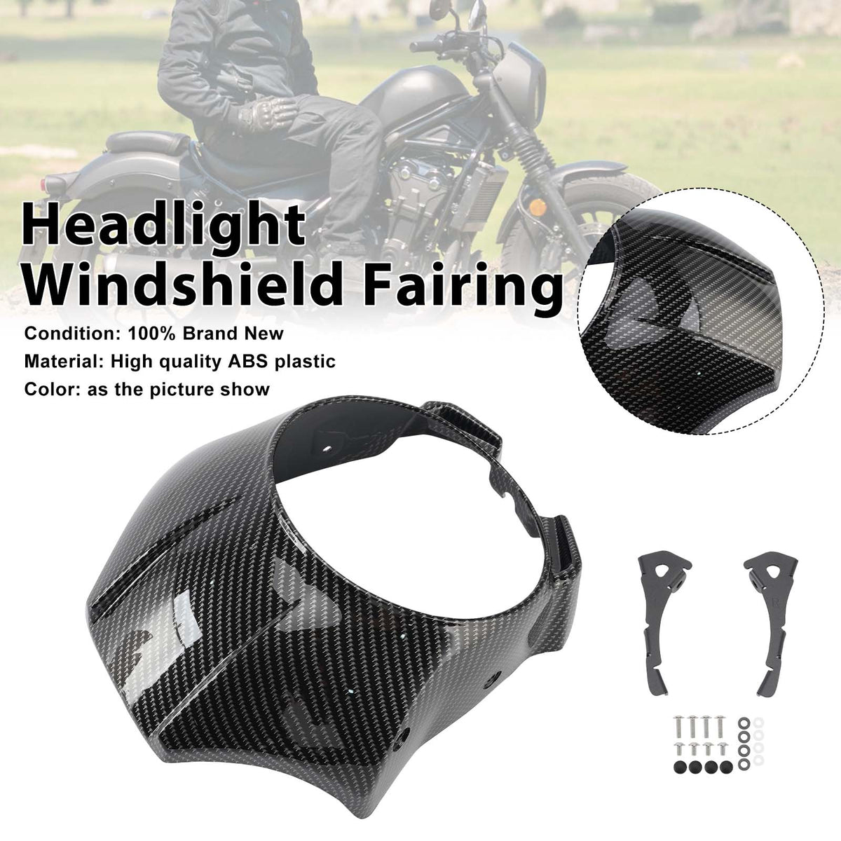 2020-2026 Honda Rebel CM500 CMX500 Headlight Windshield Cover Fairing Carbon Generic