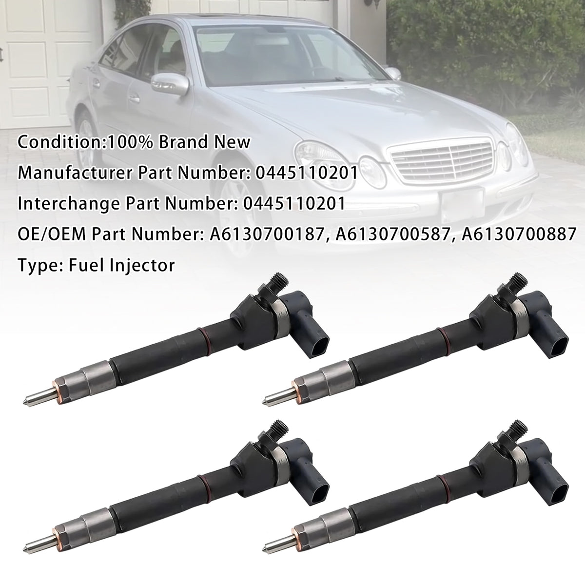 2000-2006 Mercedes-Benz Sprinter B901/B902/B903/B904/B905 CDi 4Pcs Fuel Injector 0445110201 A6130700187 Generic
